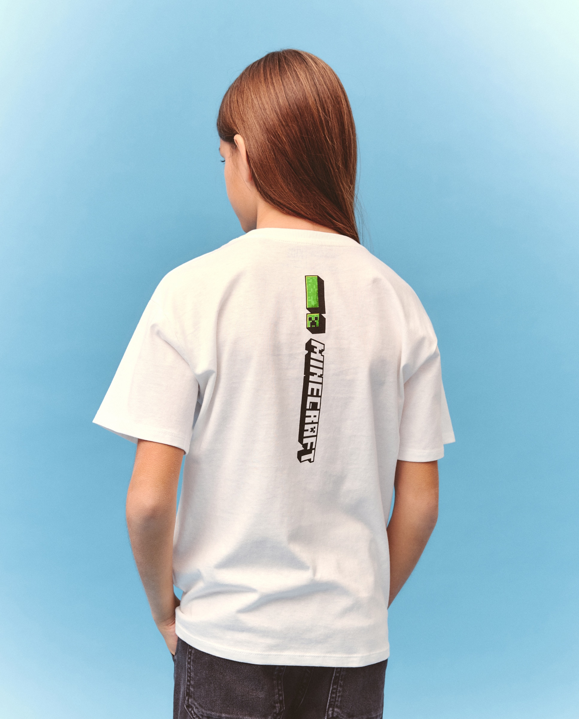 T-shirt de Manga Curta com Estampado Minecraft Branco-3