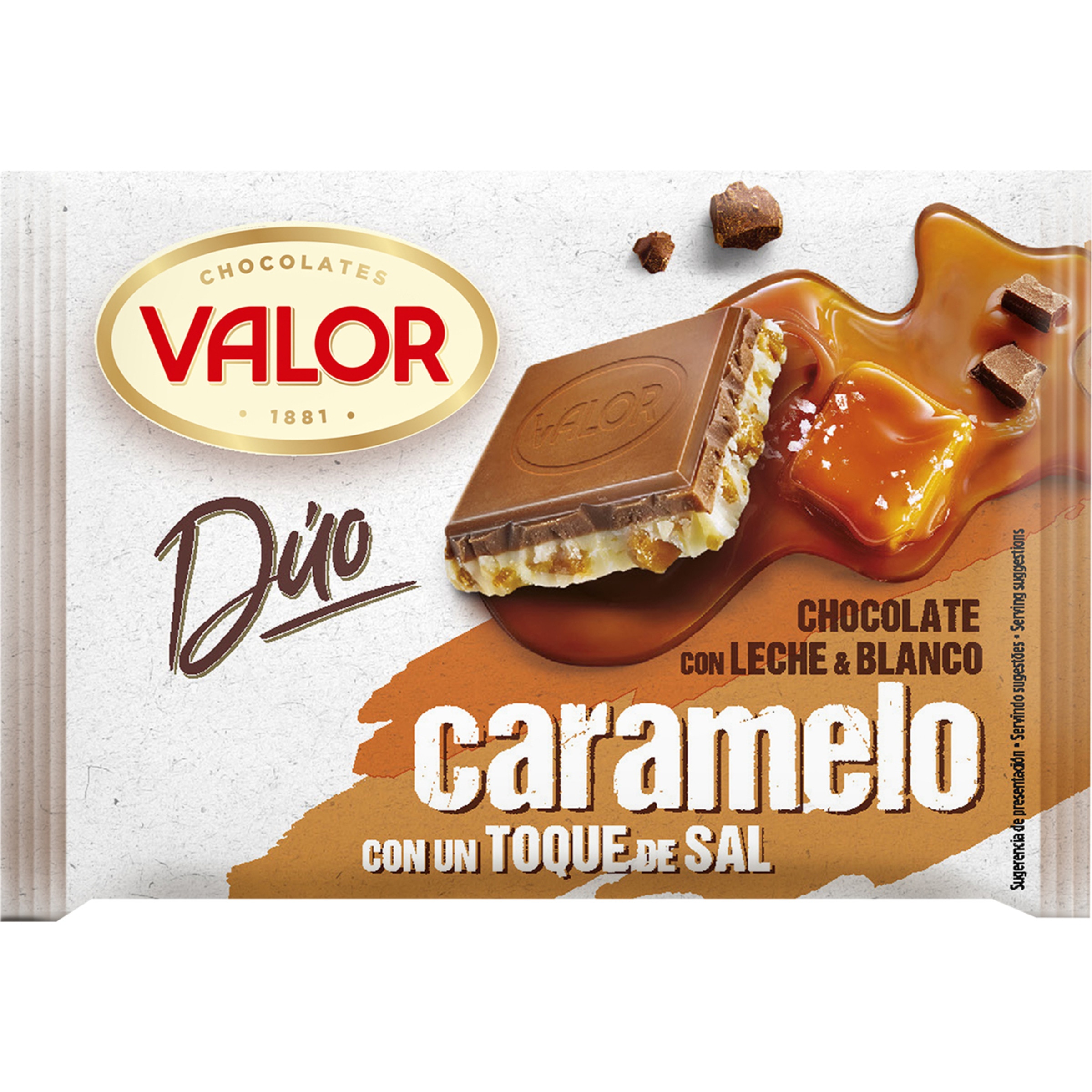 Duo chocolate con leche y blanco con trozos de caramelo y un toque de sal tableta 130 g