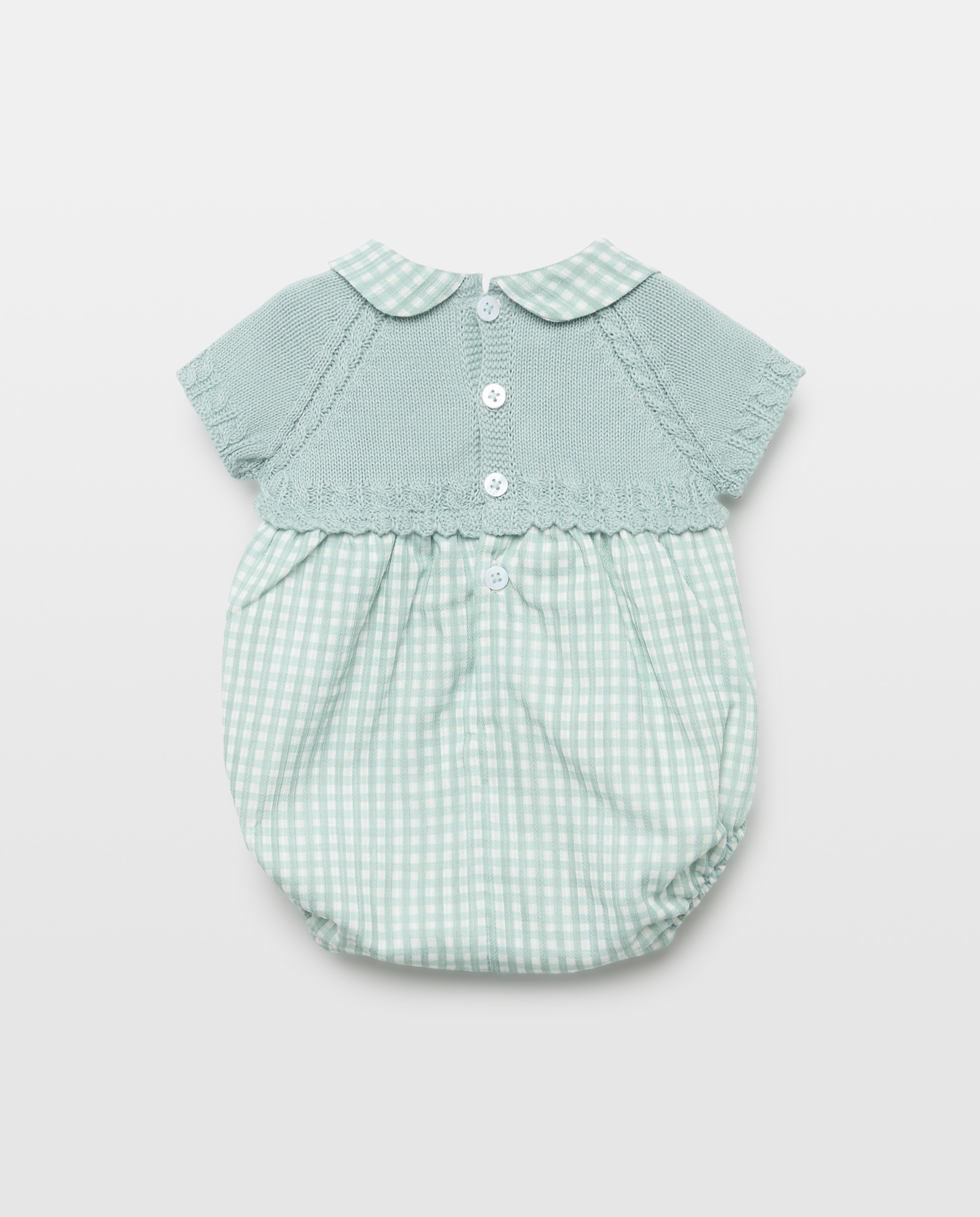 Babygrow com Gola Bebé em Tricot e Plana Vichy Coconut El Corte Inglés Verde-2