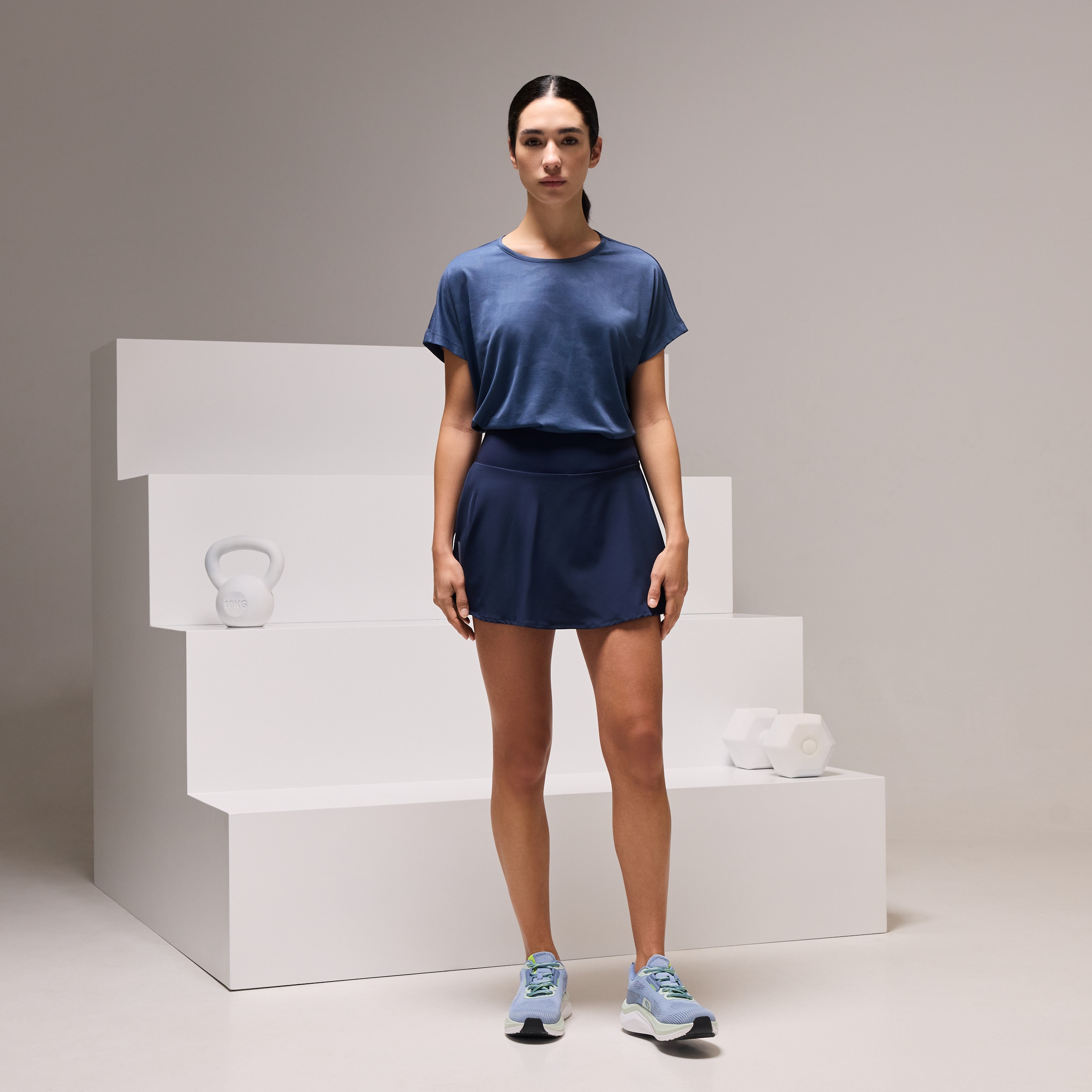 T-shirt de Training de Mulher com Jacquard e Manga Curta Azulão-2