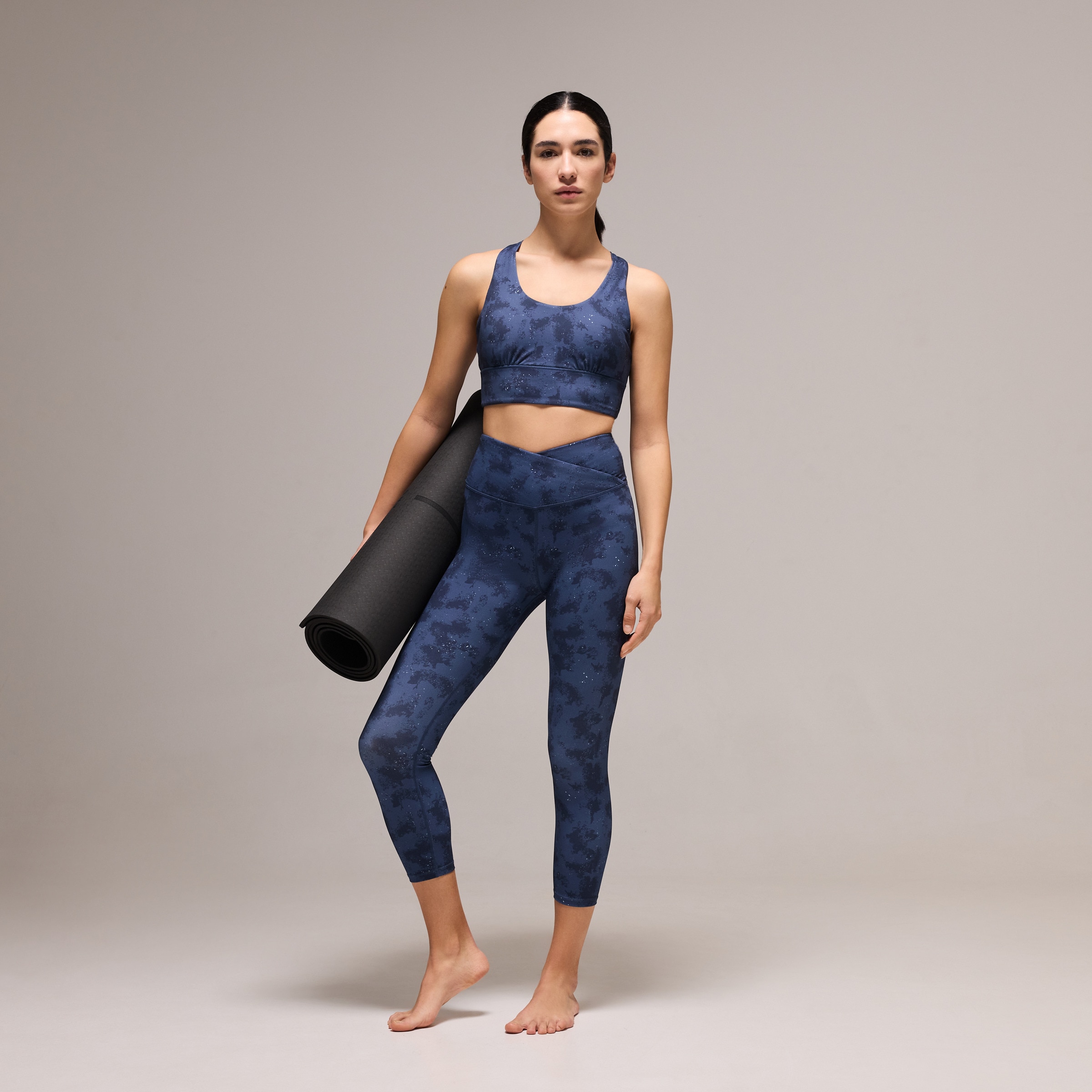 Leggings 7/8 de Yoga Estampadas de Mulher Azul-marinho-1