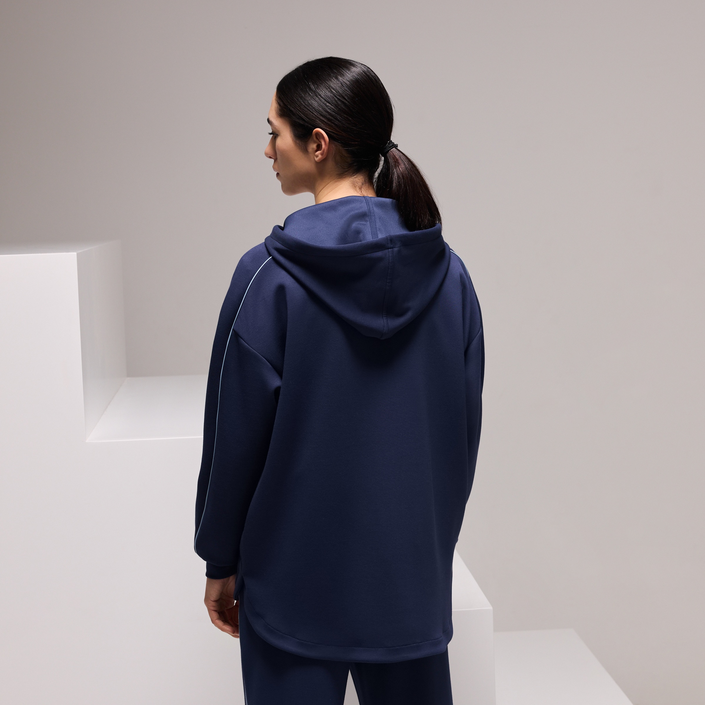 Sweatshirt Aberta de Modal Hoodie Sportcasual de Mulher Azul-marinho-3