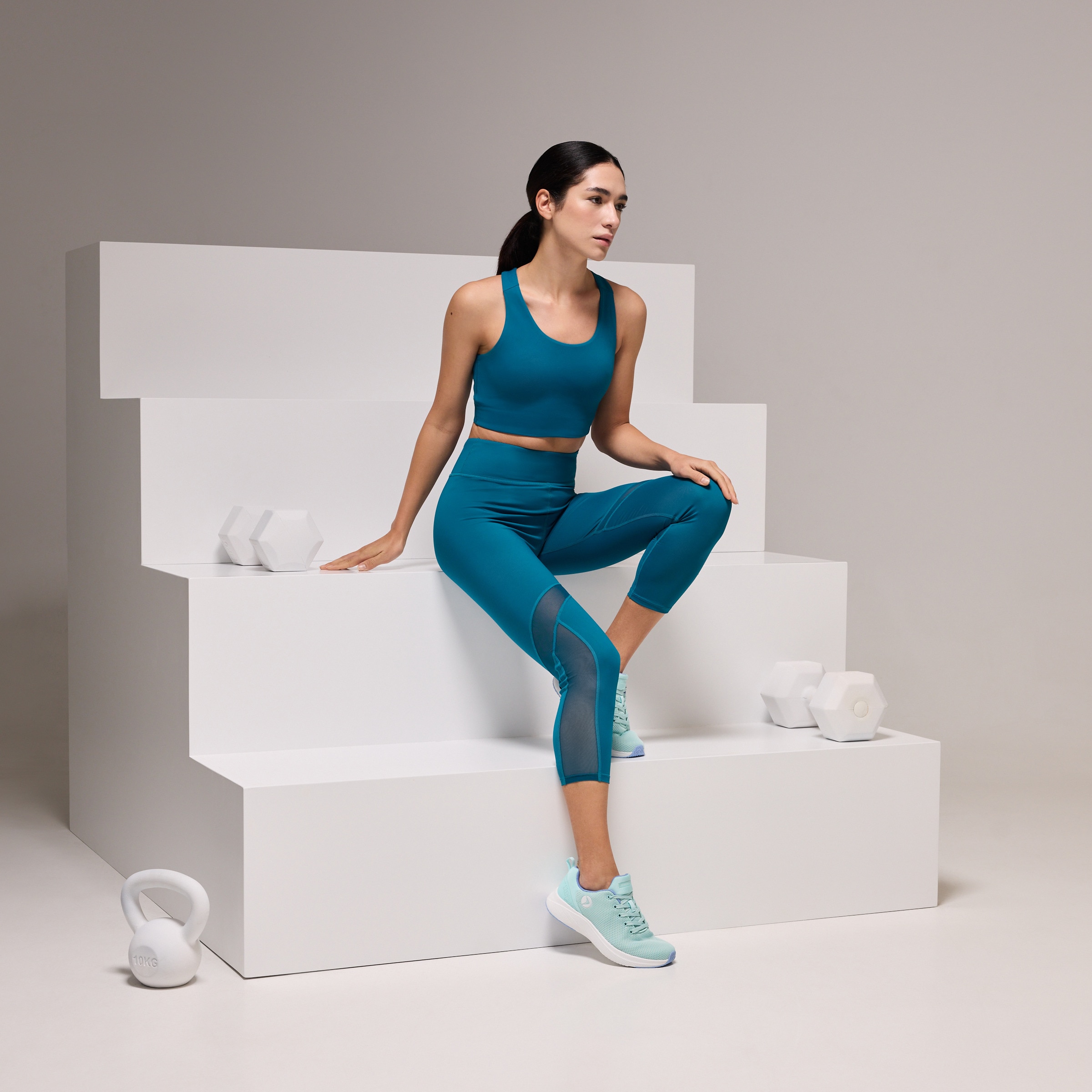 Top de Training de Mulher com Mesh Turquesa-2