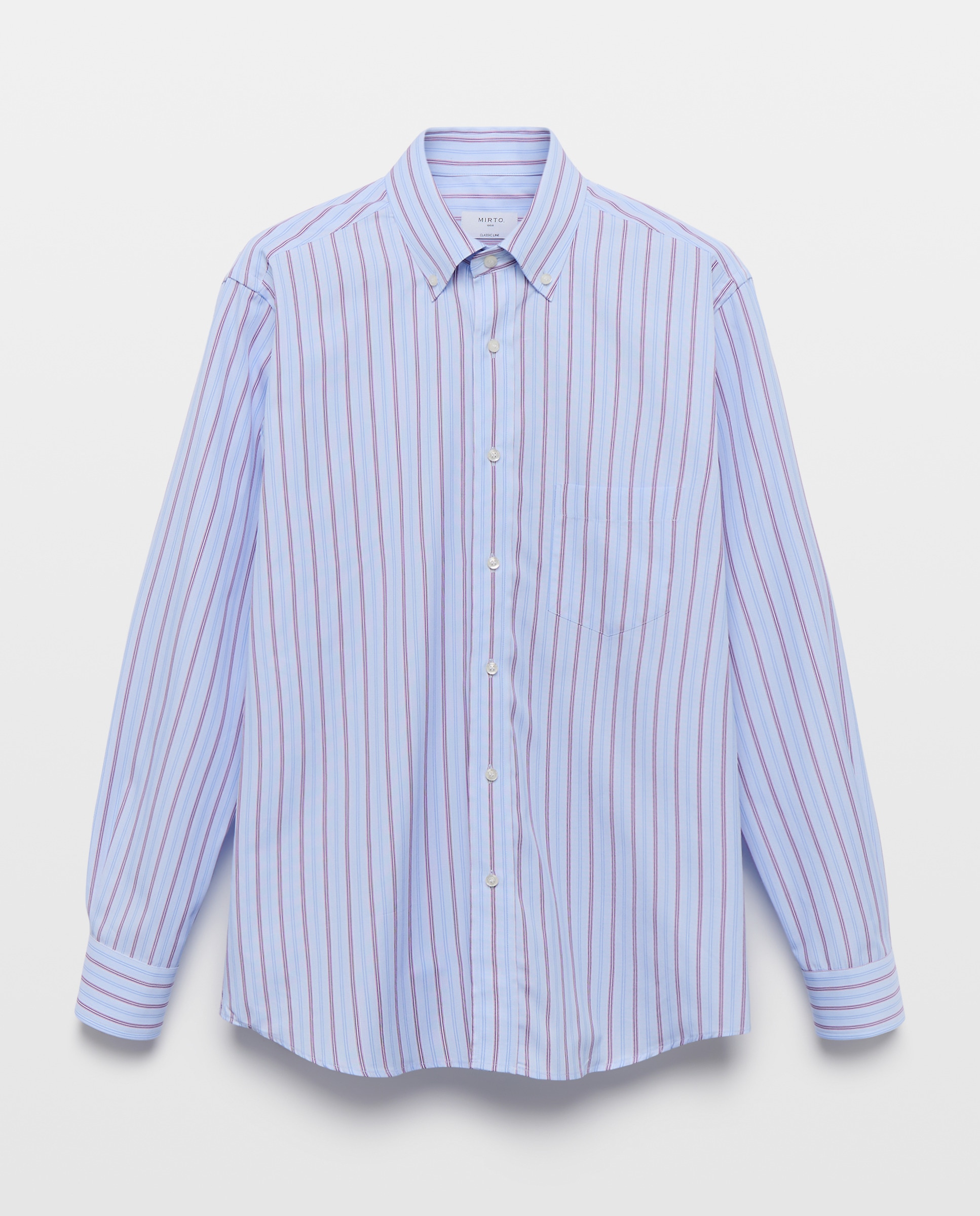 Camisa Casual às Riscas com Manga Comprida Azul-claro-4