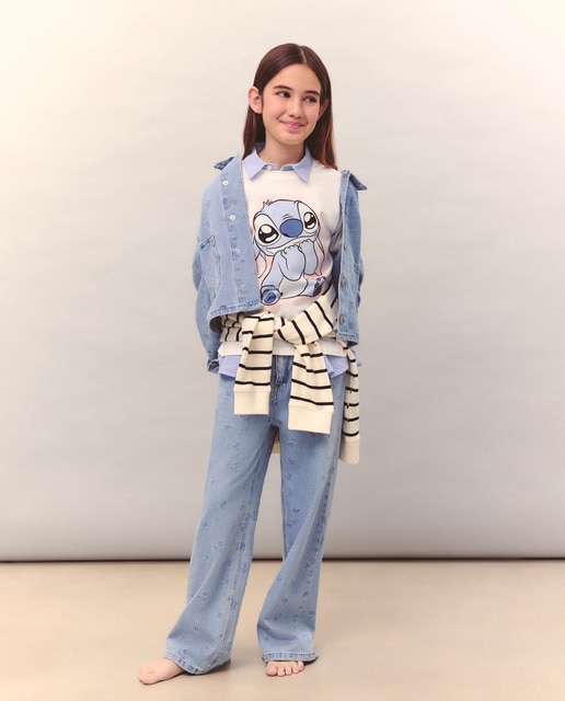 Imagem 0 de Jeans Wide Leg com Fantasia e Bordado Tone to Tone