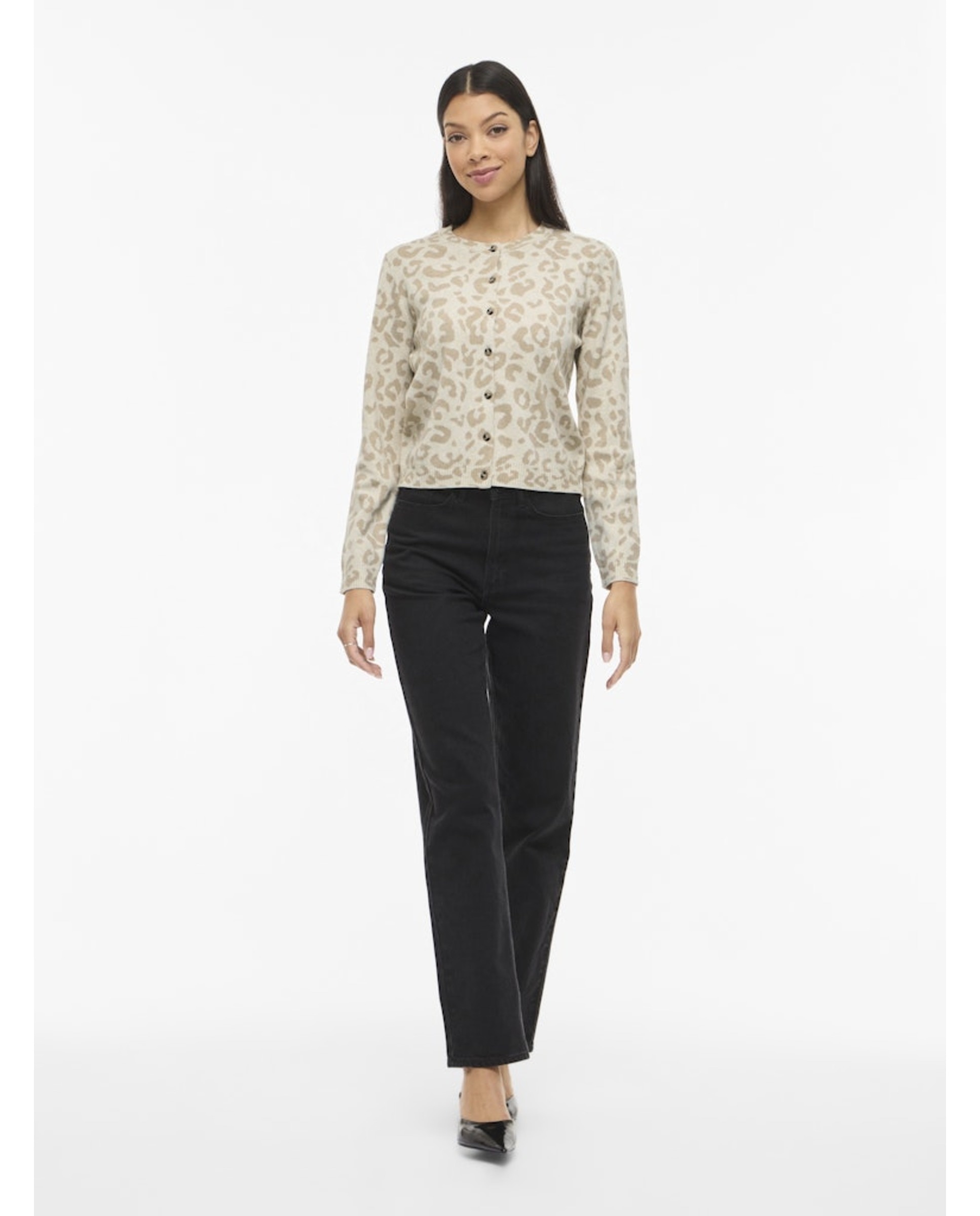 Cardigan de Malha com Animal Print Bege-4