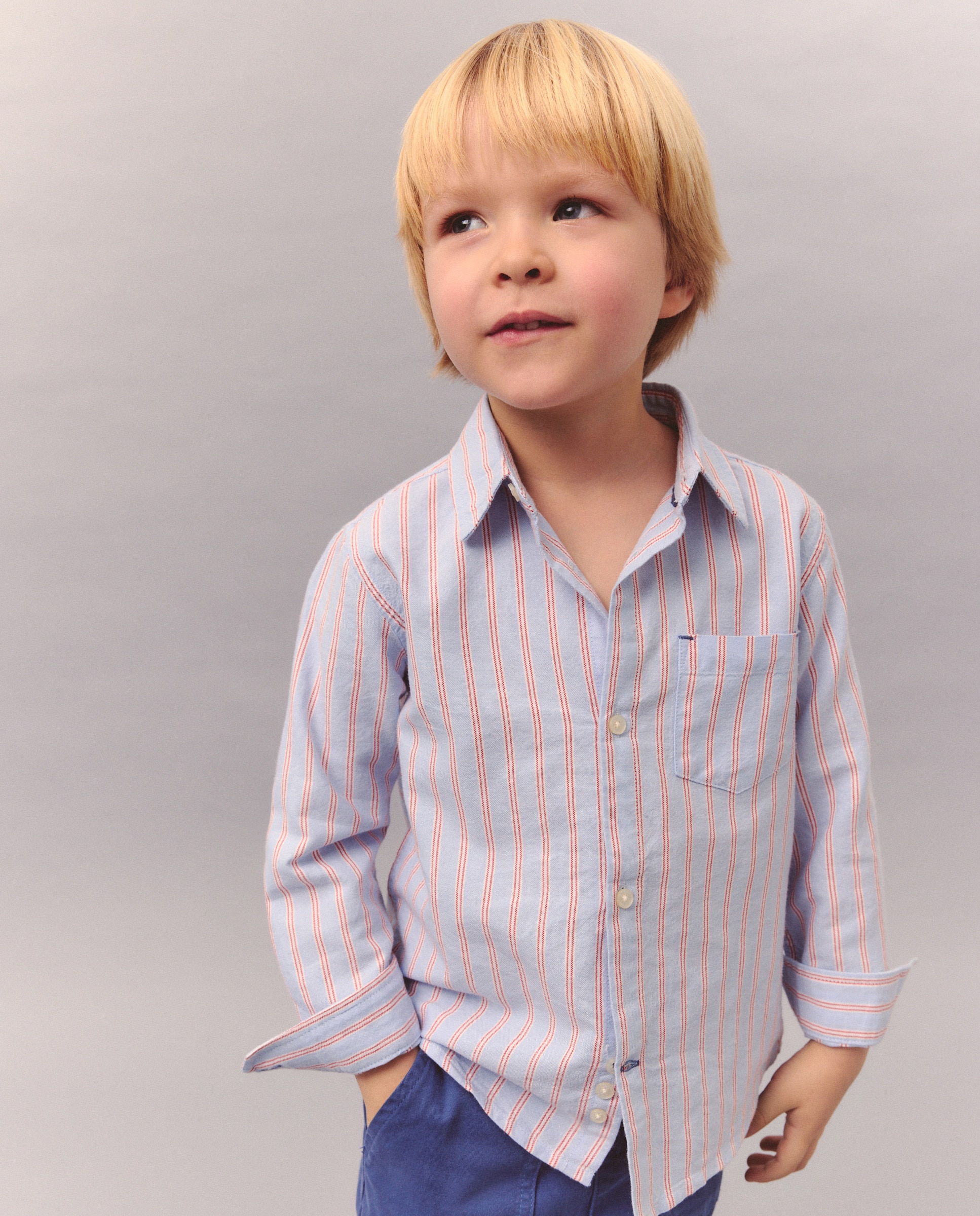 Camisa Oxford com Manga Comprida e Risca Azul-1