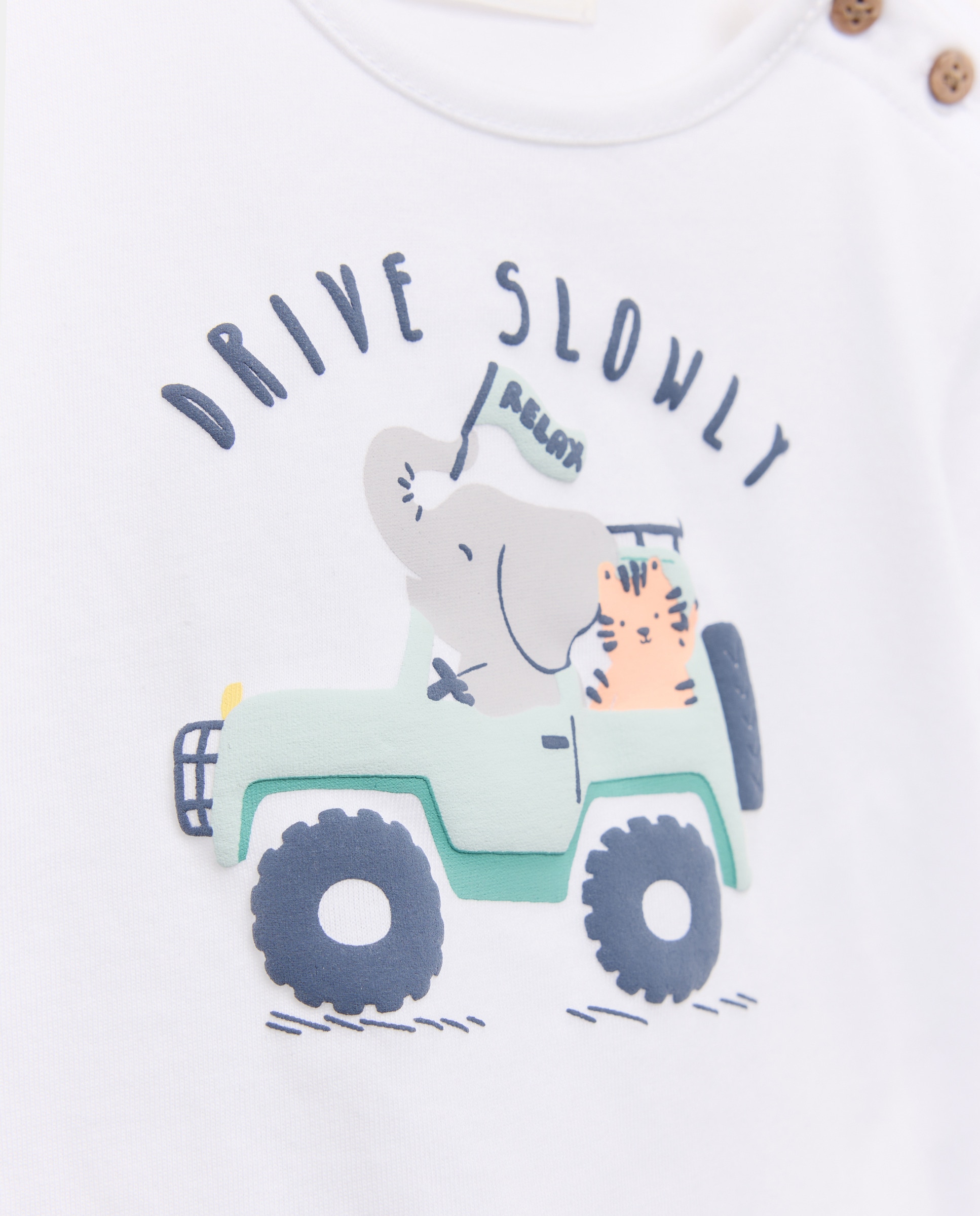 Pijama Curto de Bebé com Desenho de Elefante Cotton Juice Azul-3