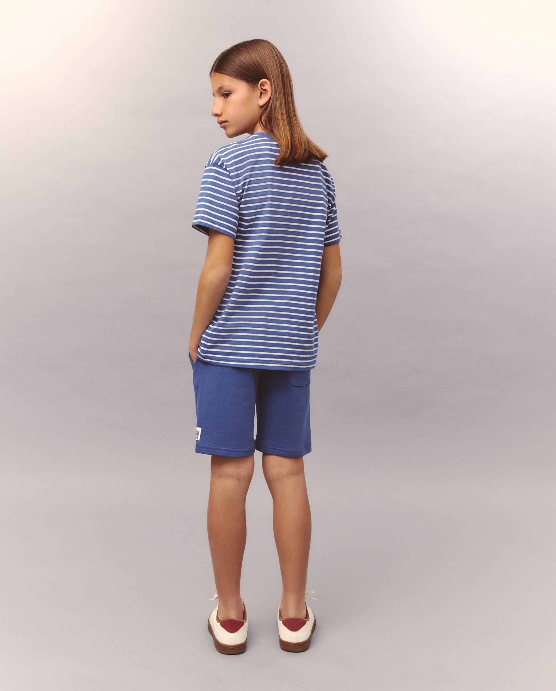 T-shirt de Manga Curta às Riscas Azul-3