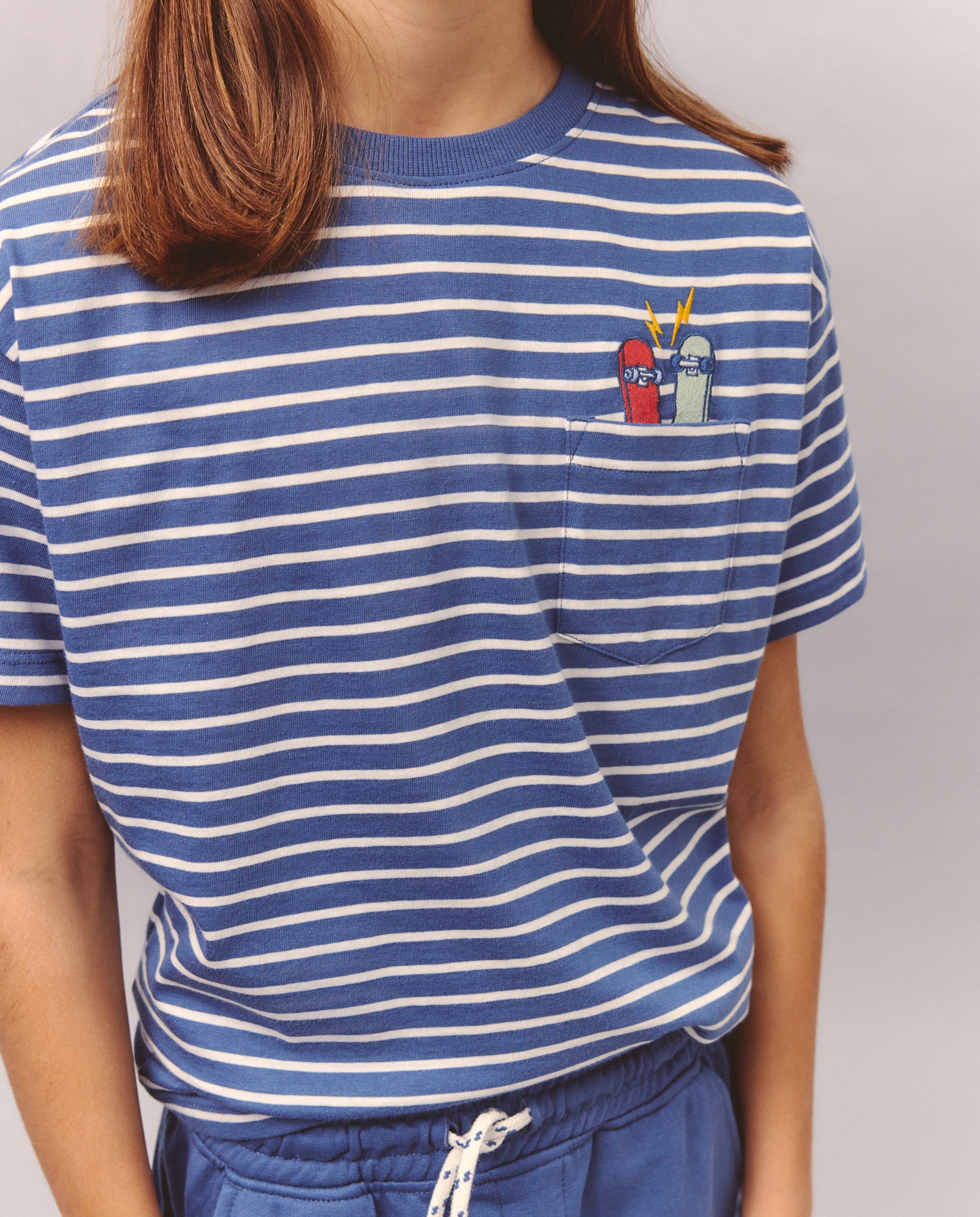 T-shirt de Manga Curta às Riscas Azul-4