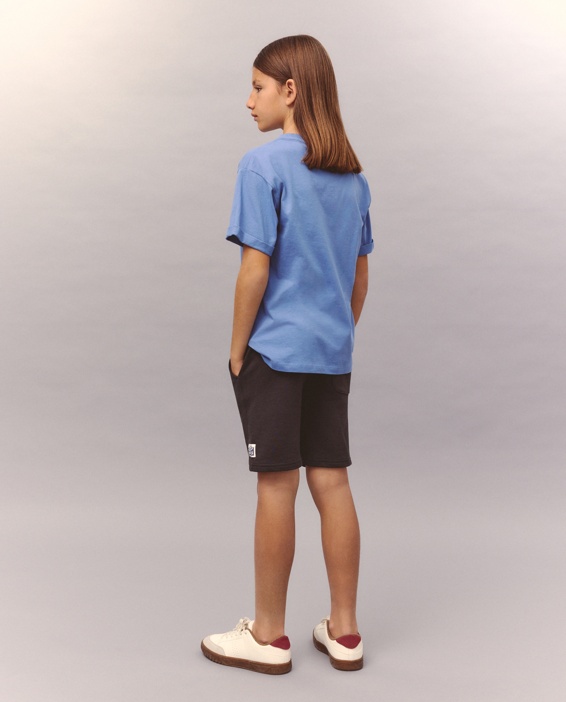 T-shirt de Manga Curta com Bordados Azul-3