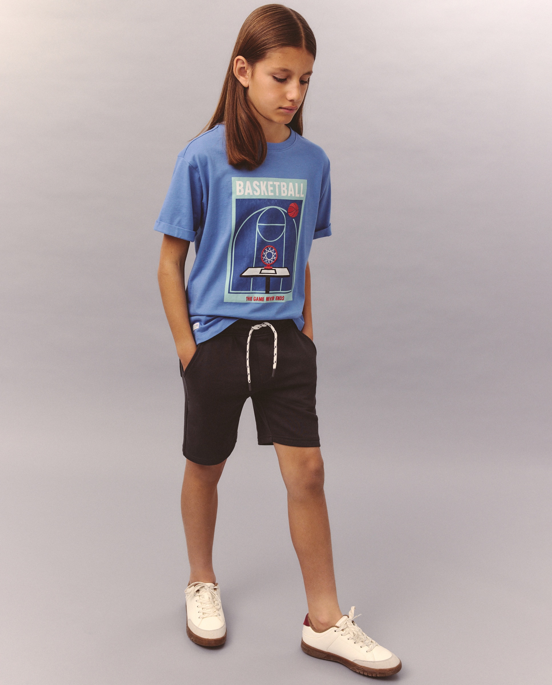 T-shirt de Manga Curta com Bordados Azul-2