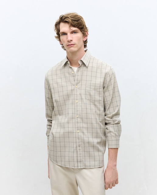 Imagem 0 de Camisa Casual de Sarja com Manga Comprida aos Quadrados de Corte Regular.