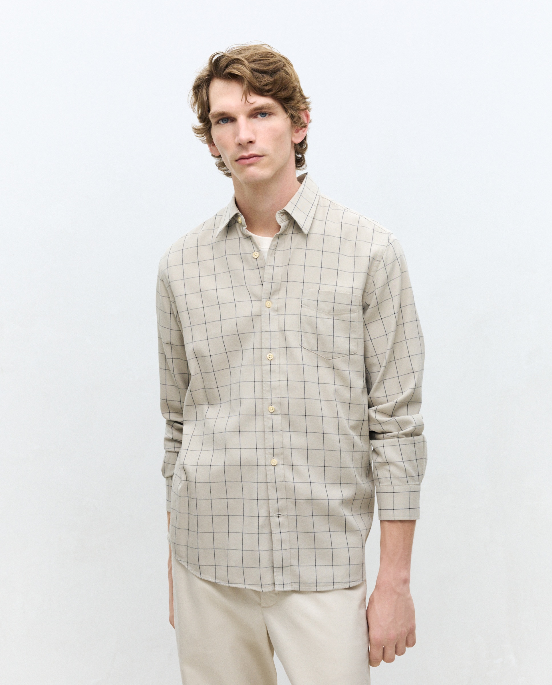 Imagem 0 de Camisa Casual de Sarja com Manga Comprida aos Quadrados de Corte Regular.