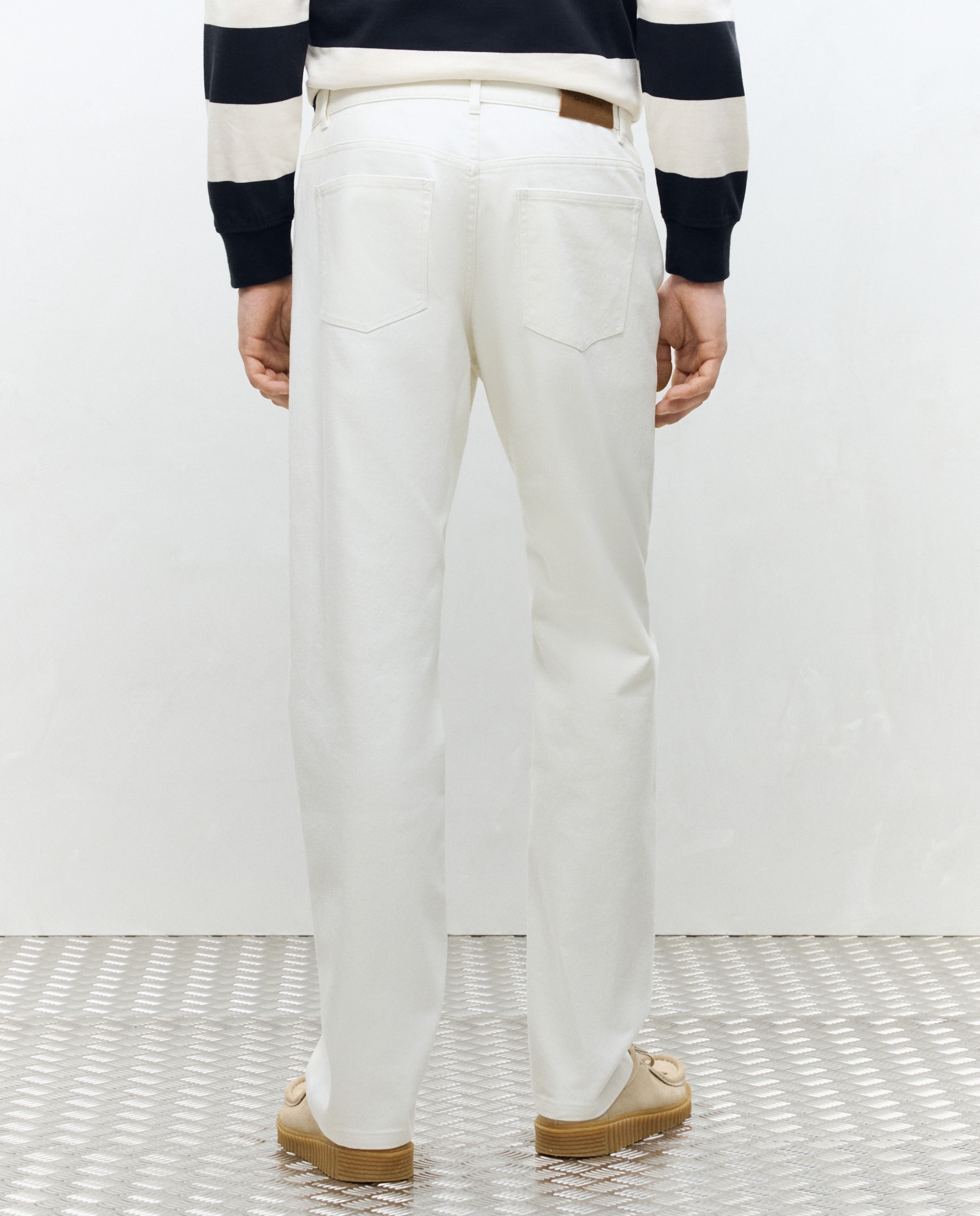 Calças Desportivas de Cinco Bolsos Regular em Algodão Elastómero Branco-3