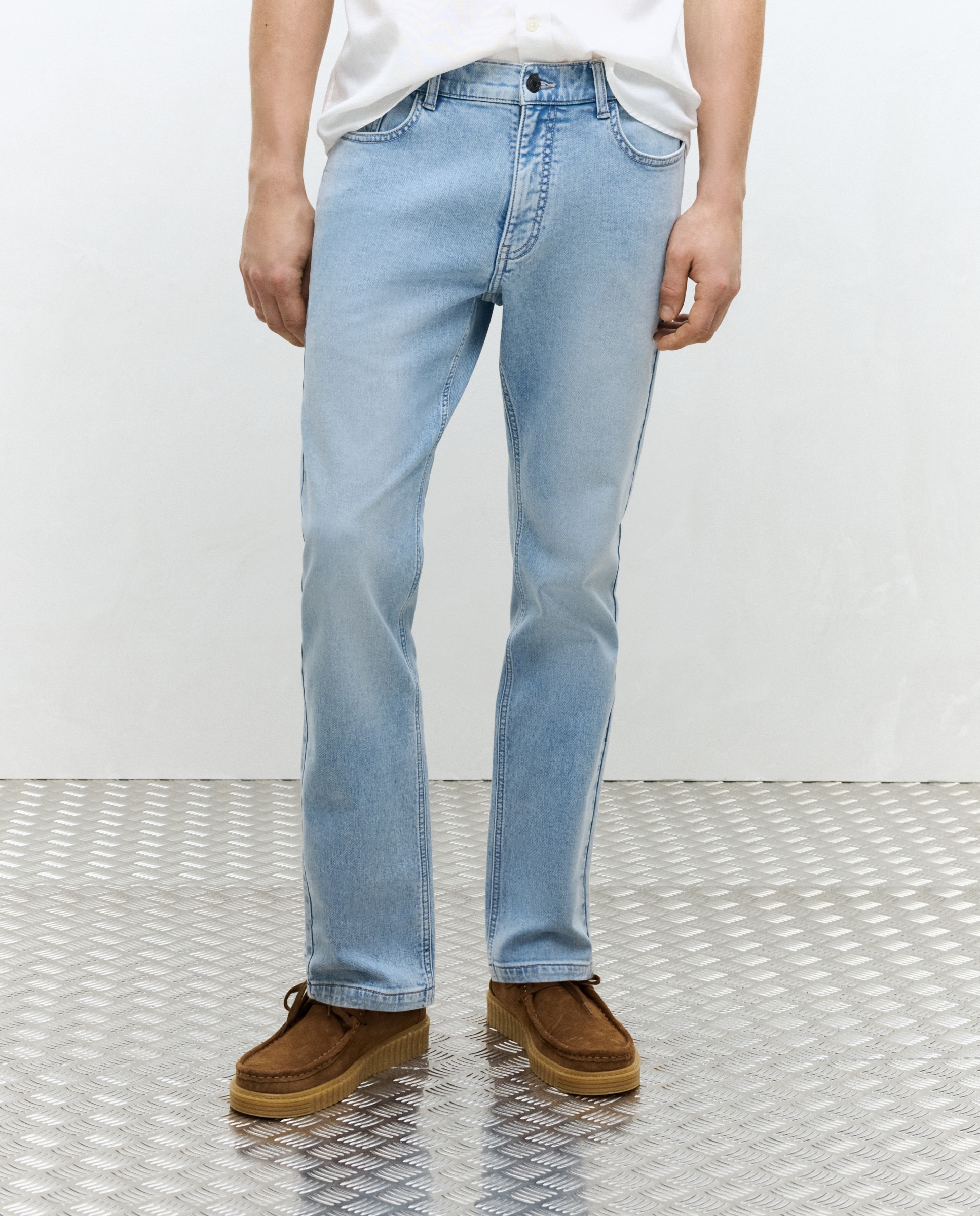 Jeans de Cinto Bolsos de Malha. Azul-marinho-2