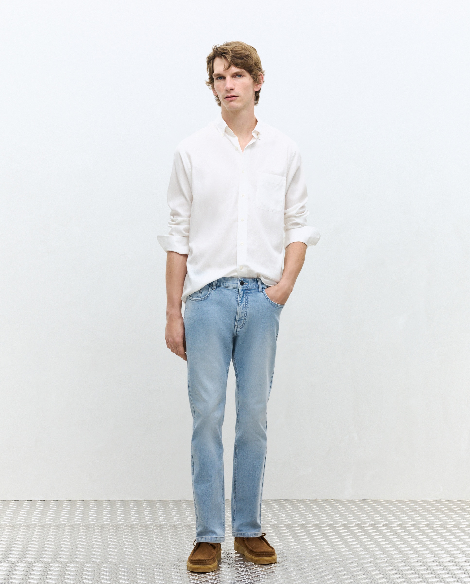 Jeans de Cinto Bolsos de Malha. Azul-marinho-1