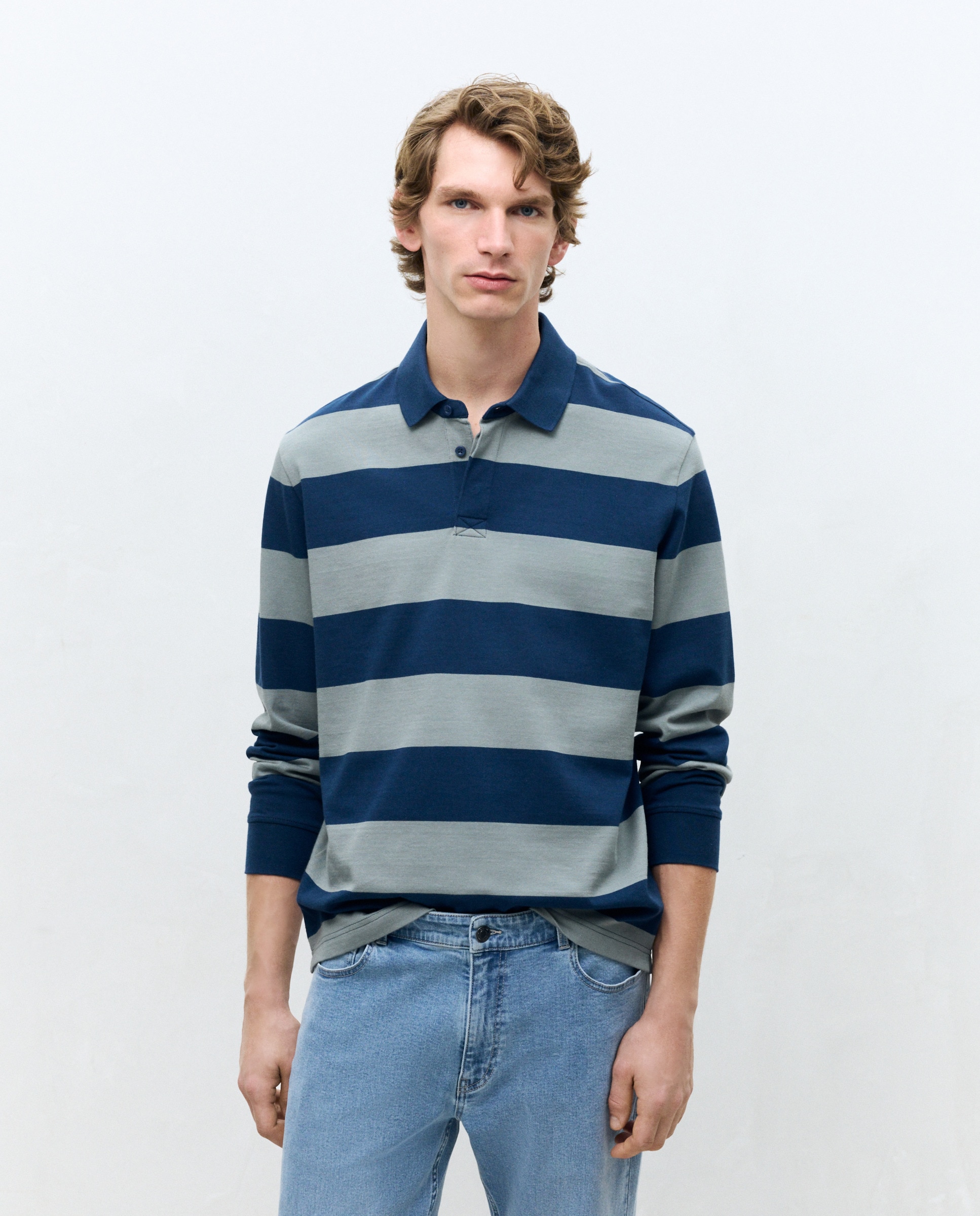 Imagem 0 de Polo de Manga Comprida às Riscas