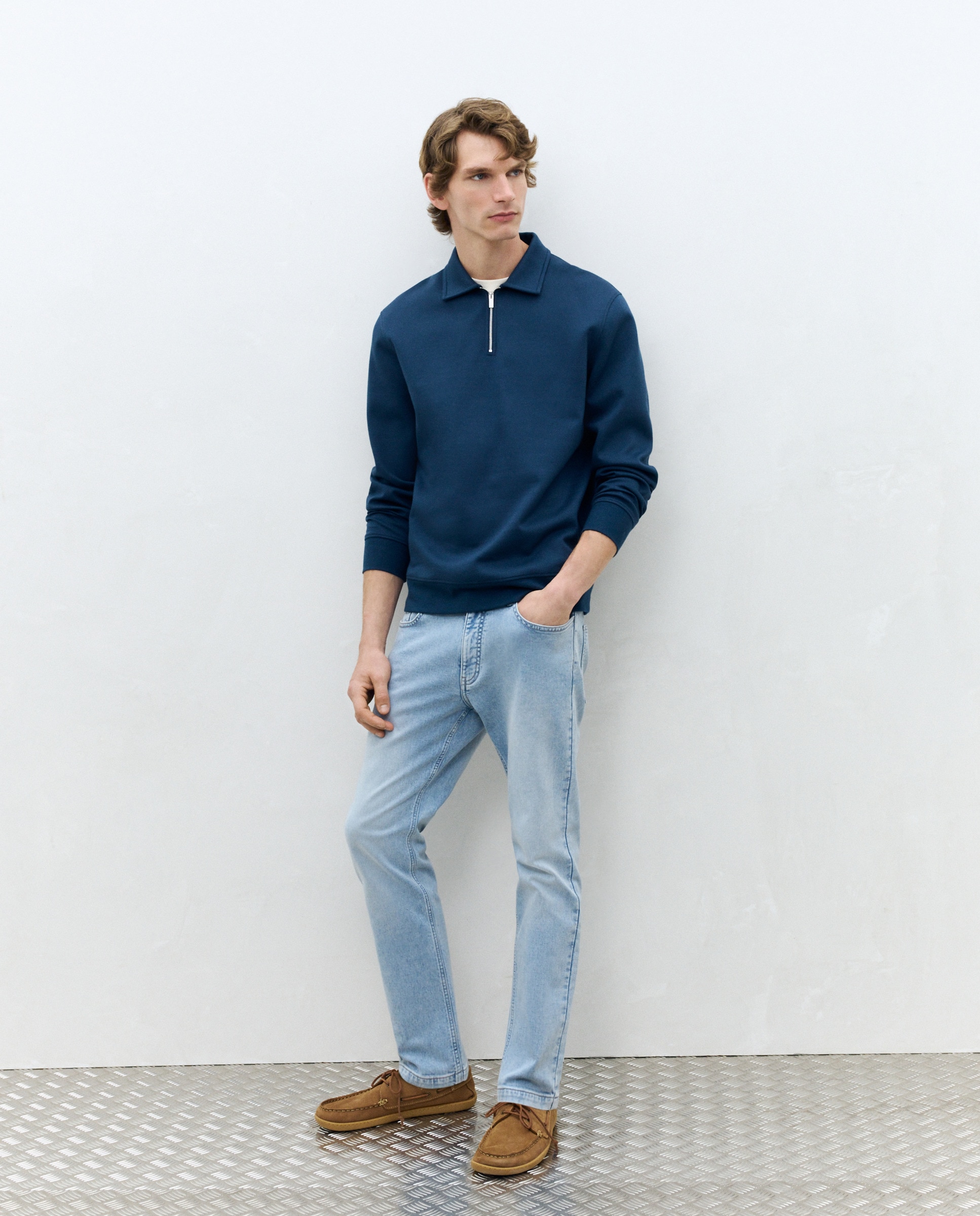 Sweatshirt com Colarinho de Polo Azul-marinho-3