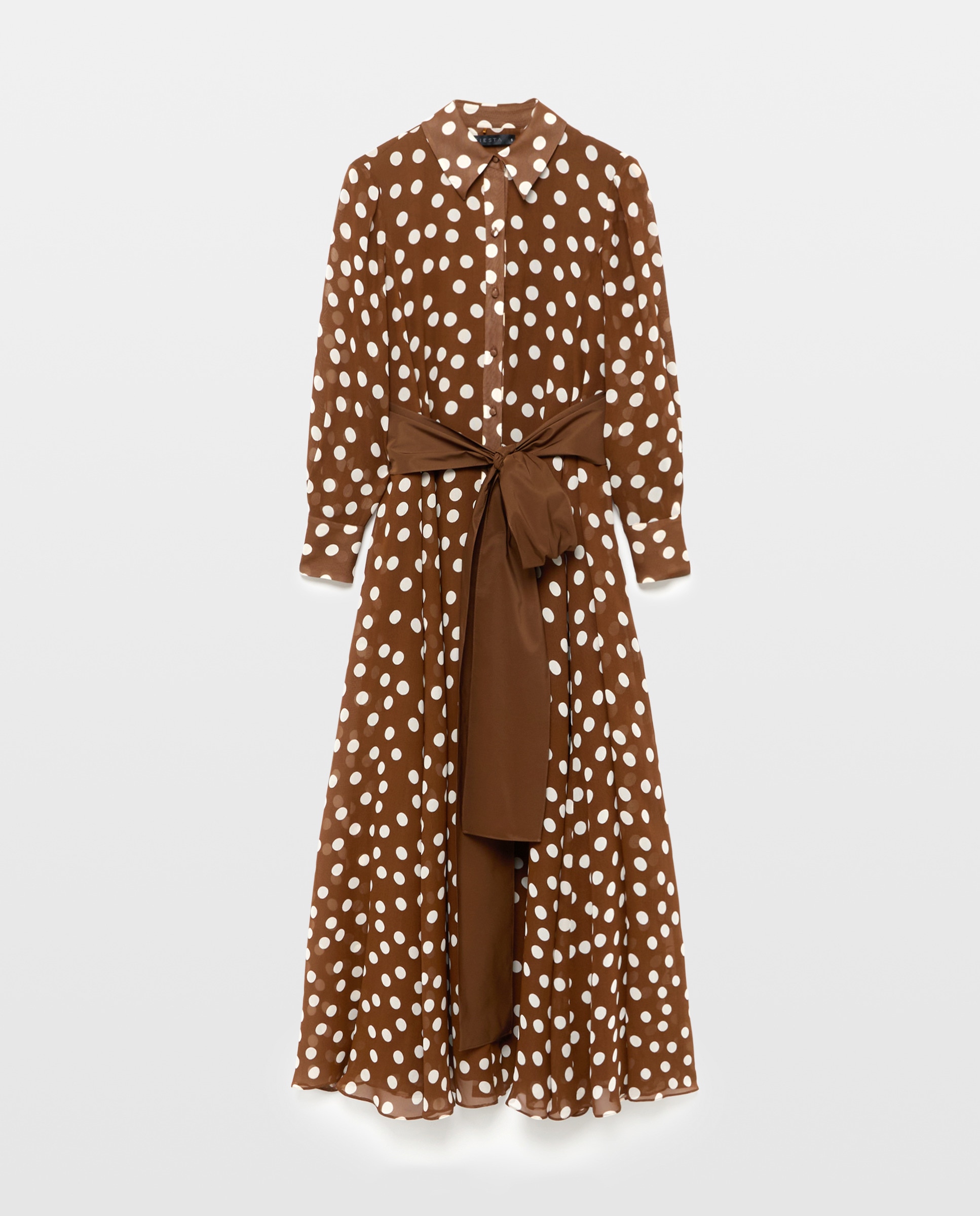 Vestido Camiseiro às Bolinhas Castanho-4