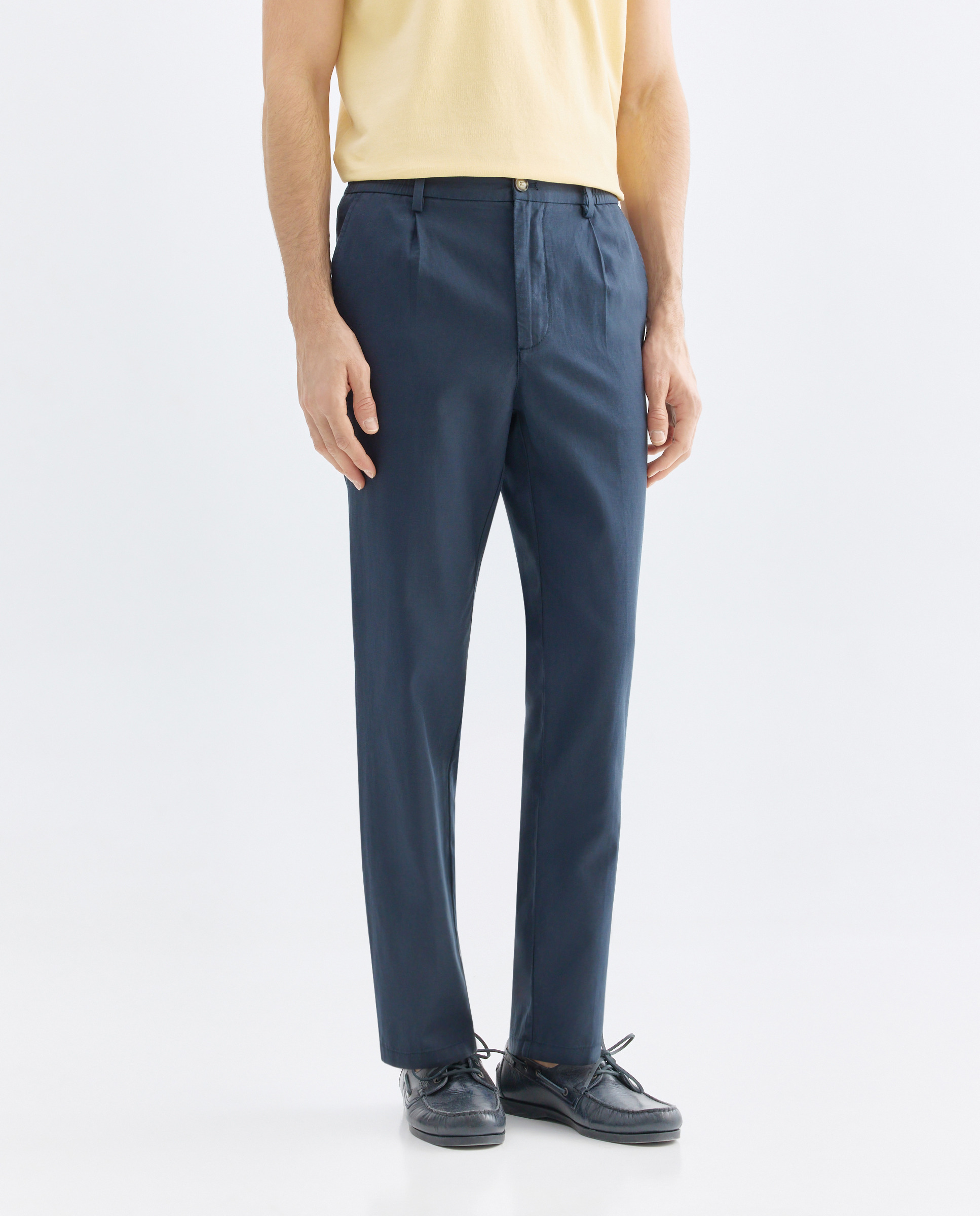Pantalón hombre chino gomas con lino 471 Índigo-2