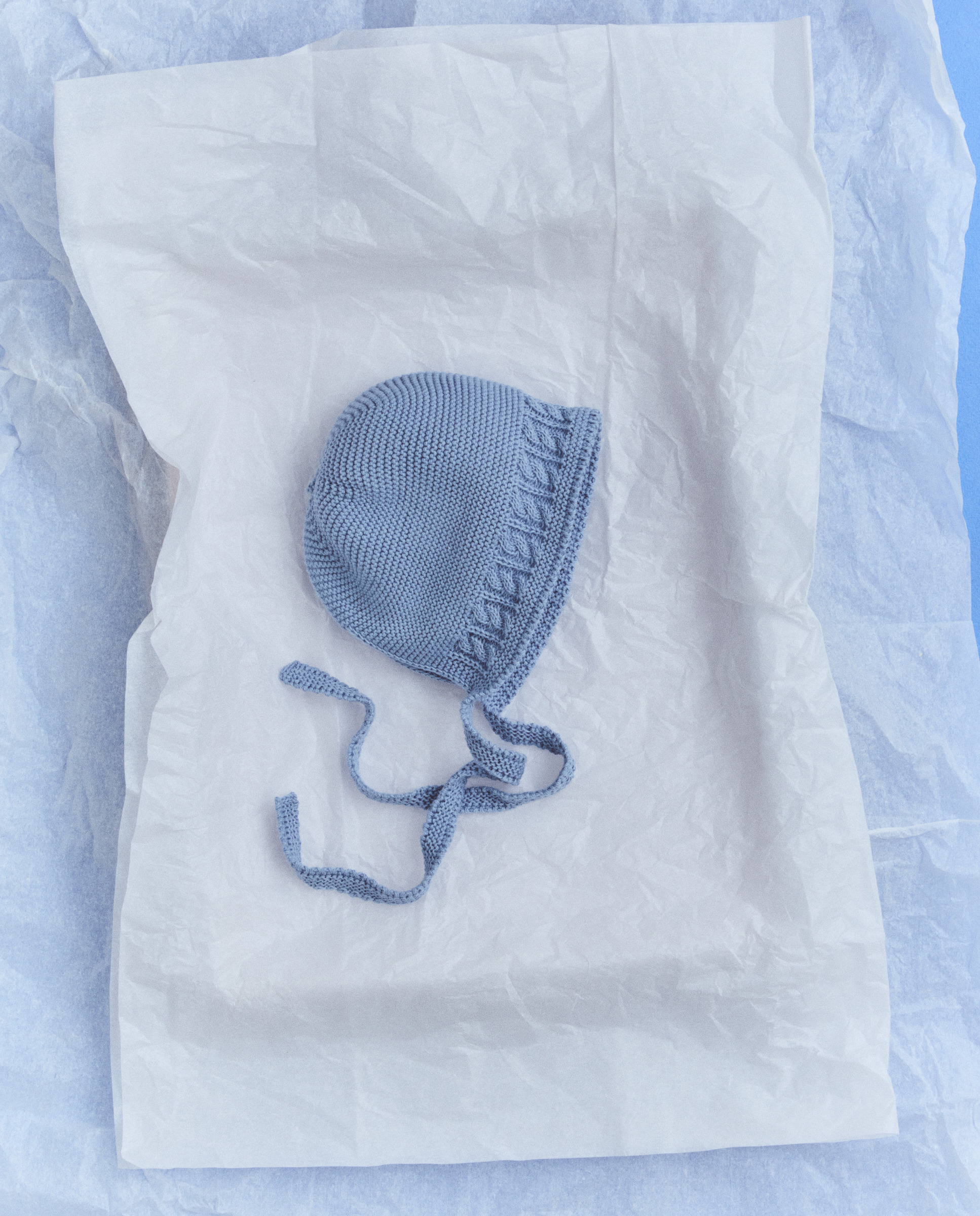 Touca de Tricot Fantasia com Malha do Cabo Aberta de Bebé 400 Azul-3