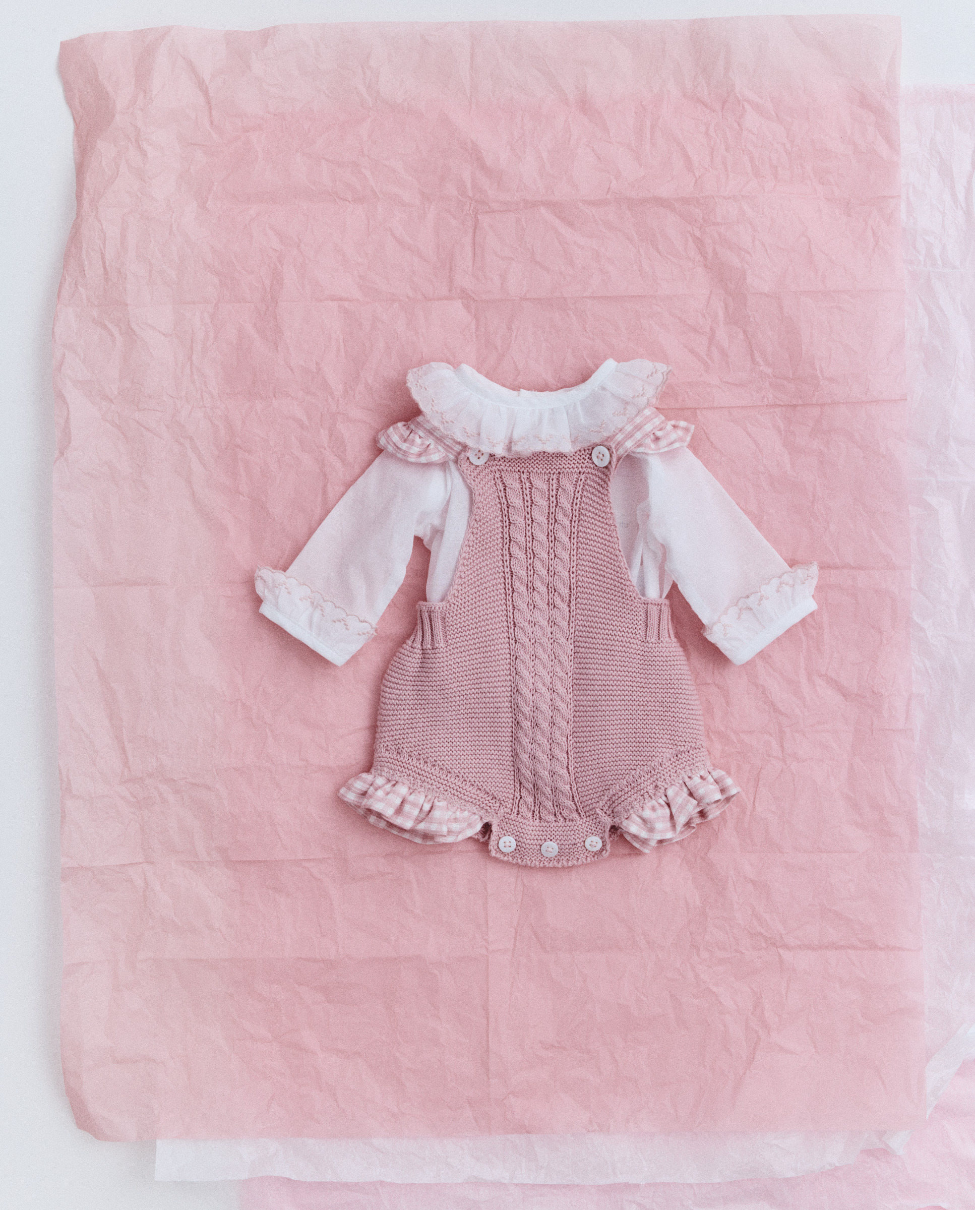 Babygrow em Tricot de Bombazina com Alça Vichy com Folho de Bebé Coconut El Corte Inglés 200 Rosa-4