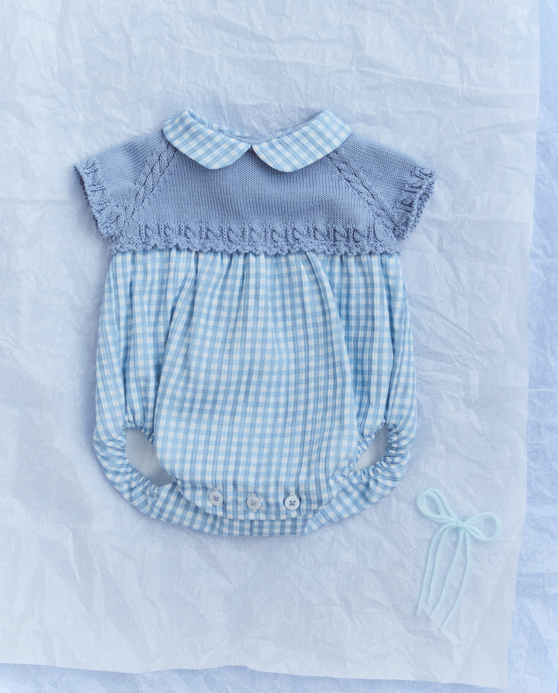 Babygrow com Gola Bebé em Tricot e Plana Vichy Coconut El Corte Inglés Azul-4