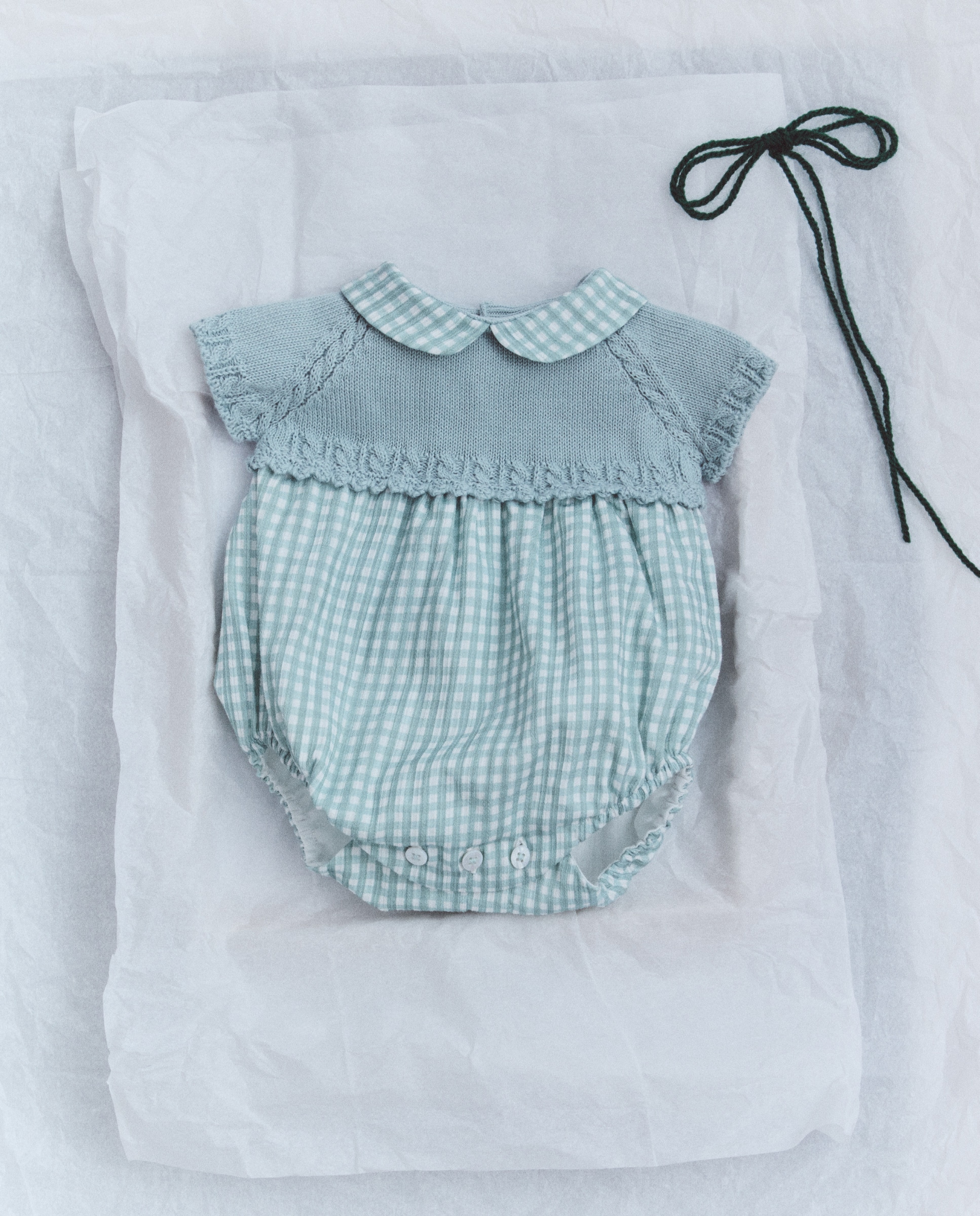 Babygrow com Gola Bebé em Tricot e Plana Vichy Coconut El Corte Inglés Verde-4