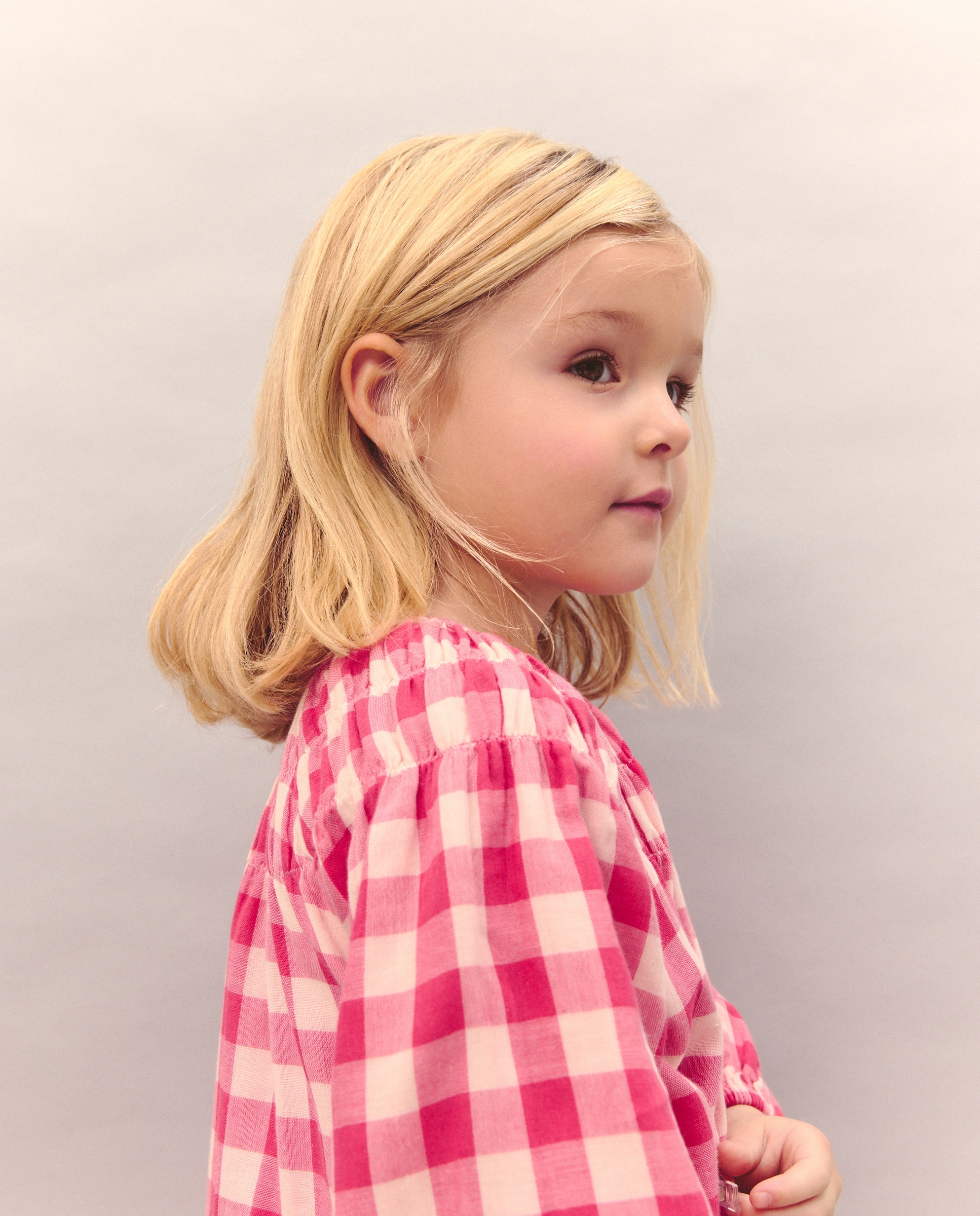 Vestido de Manga Comprida em Chiffon Duplo com Vichy e Gola Smock com Elásticos Kids El Corte Inglés Vermelho-4