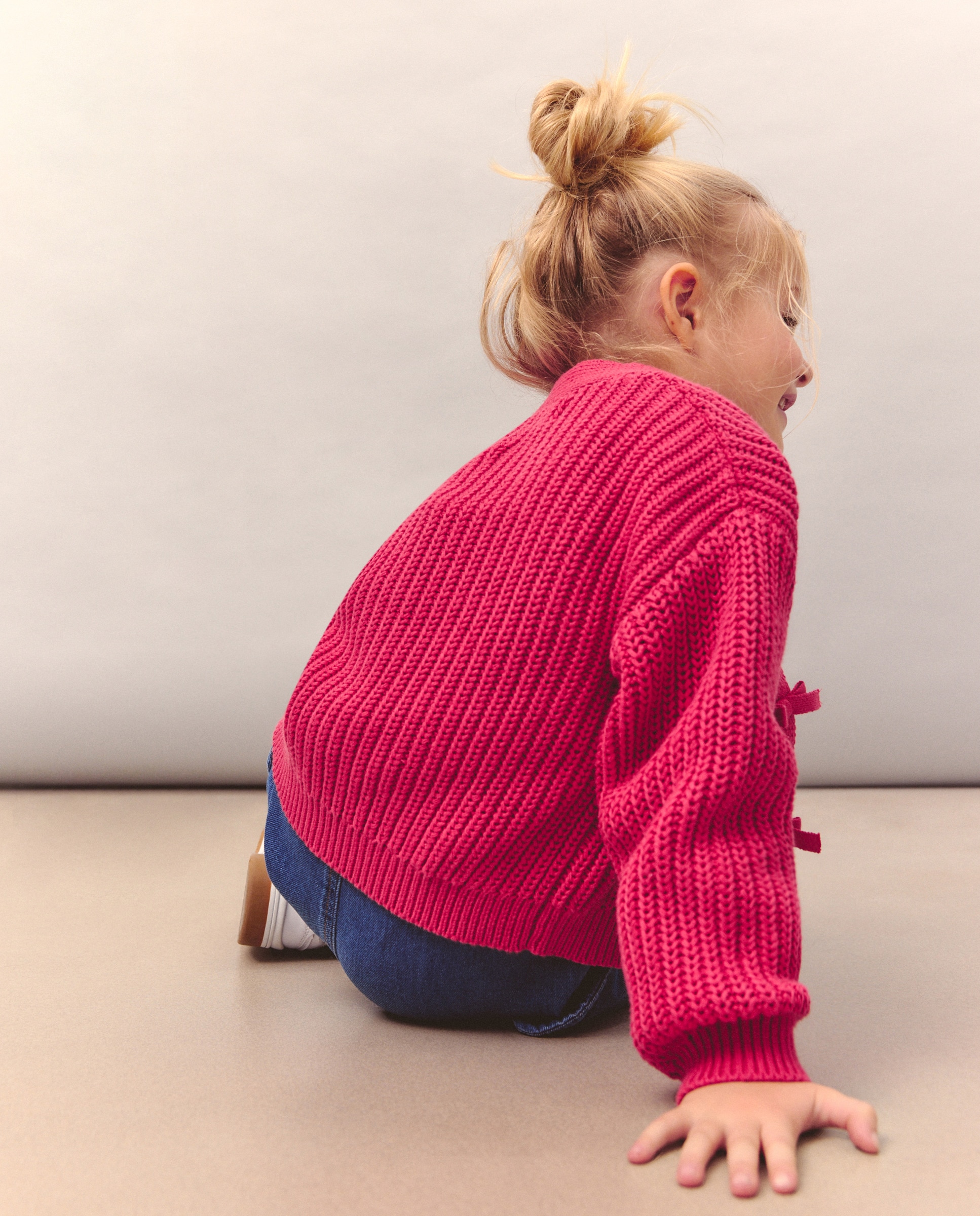 Casaco de Decote em Bico Atado com Laços 230 Rosa Escuro-3