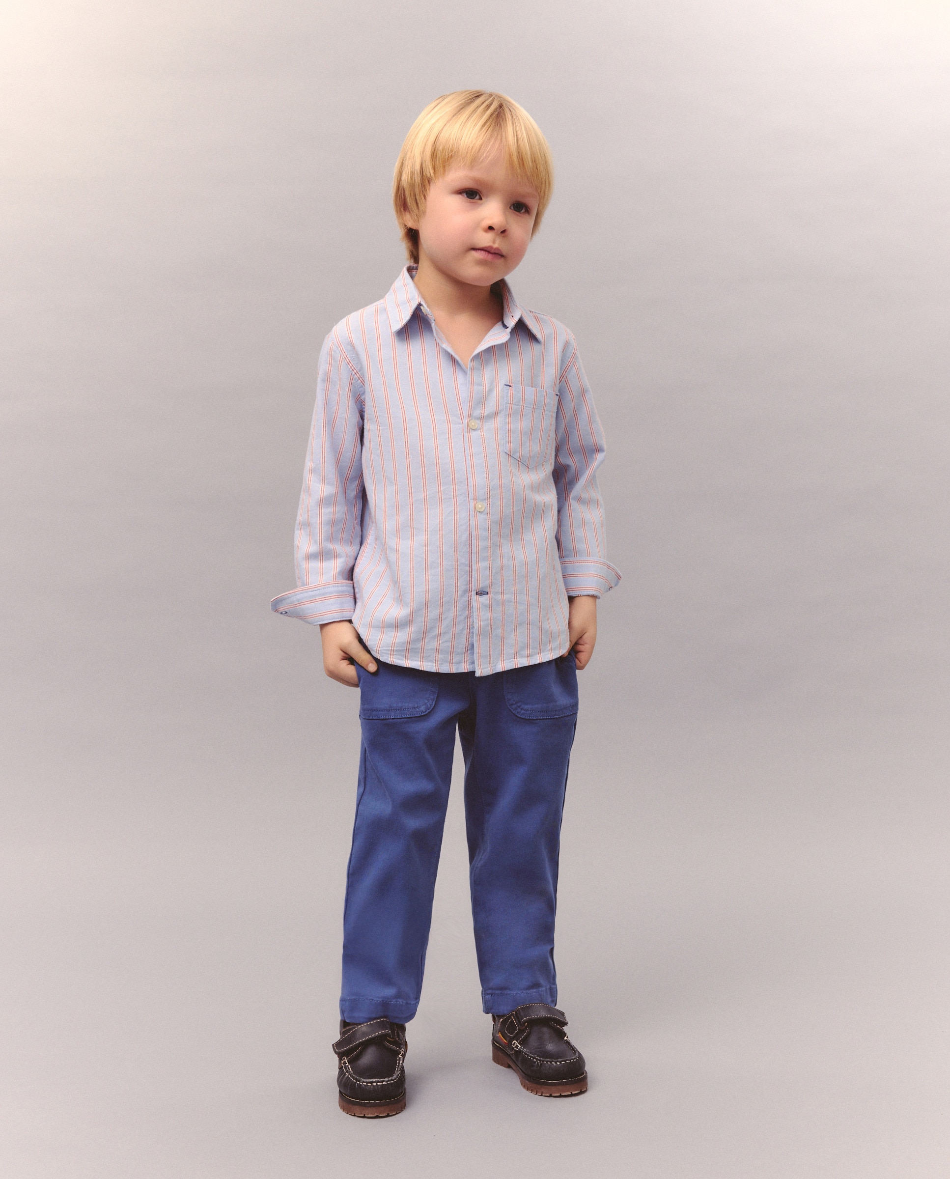 Camisa Oxford com Manga Comprida e Risca Azul-2