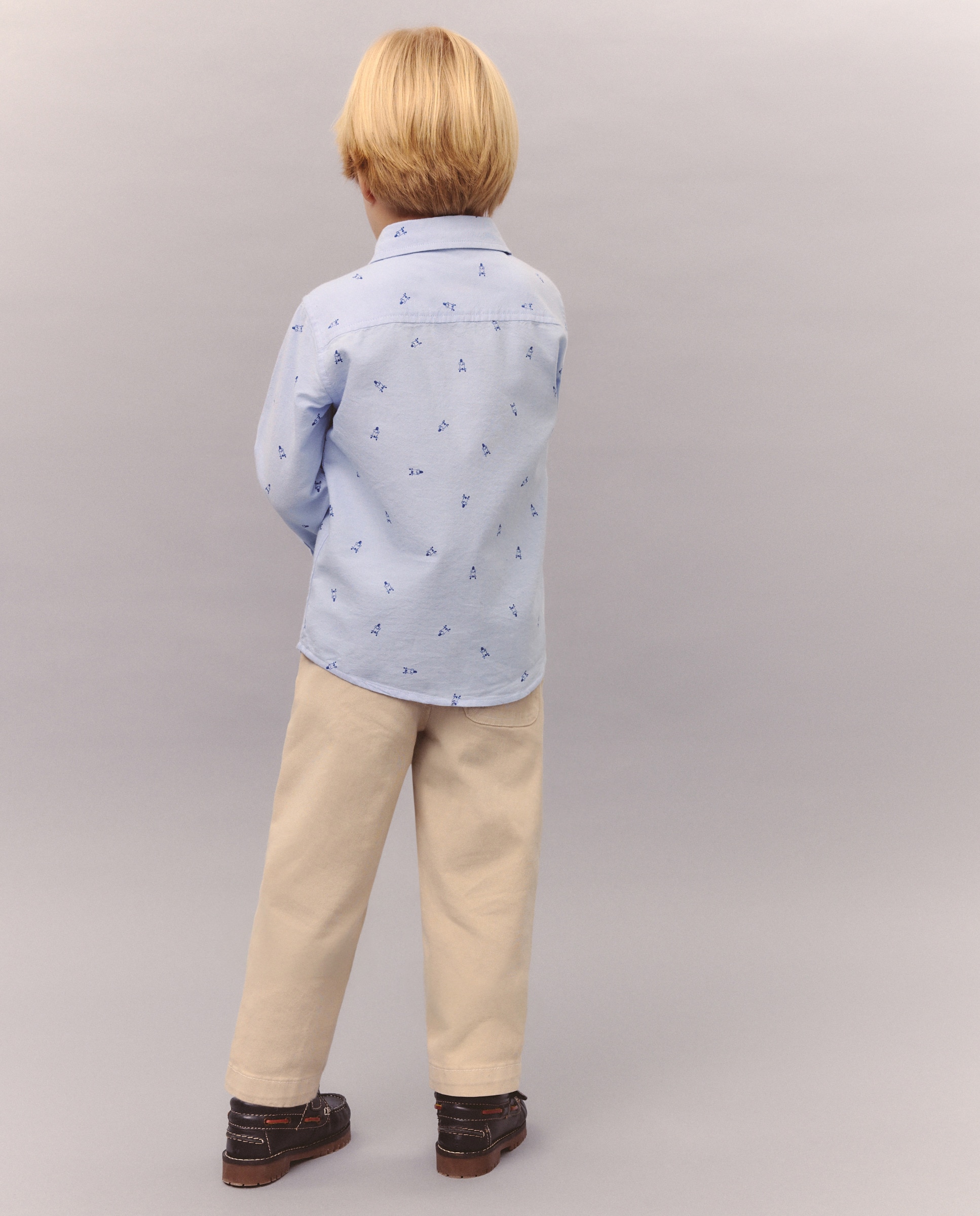 Camisa Oxford com Manga Comprida e Estampado Kids El Corte Inglés Azul-3