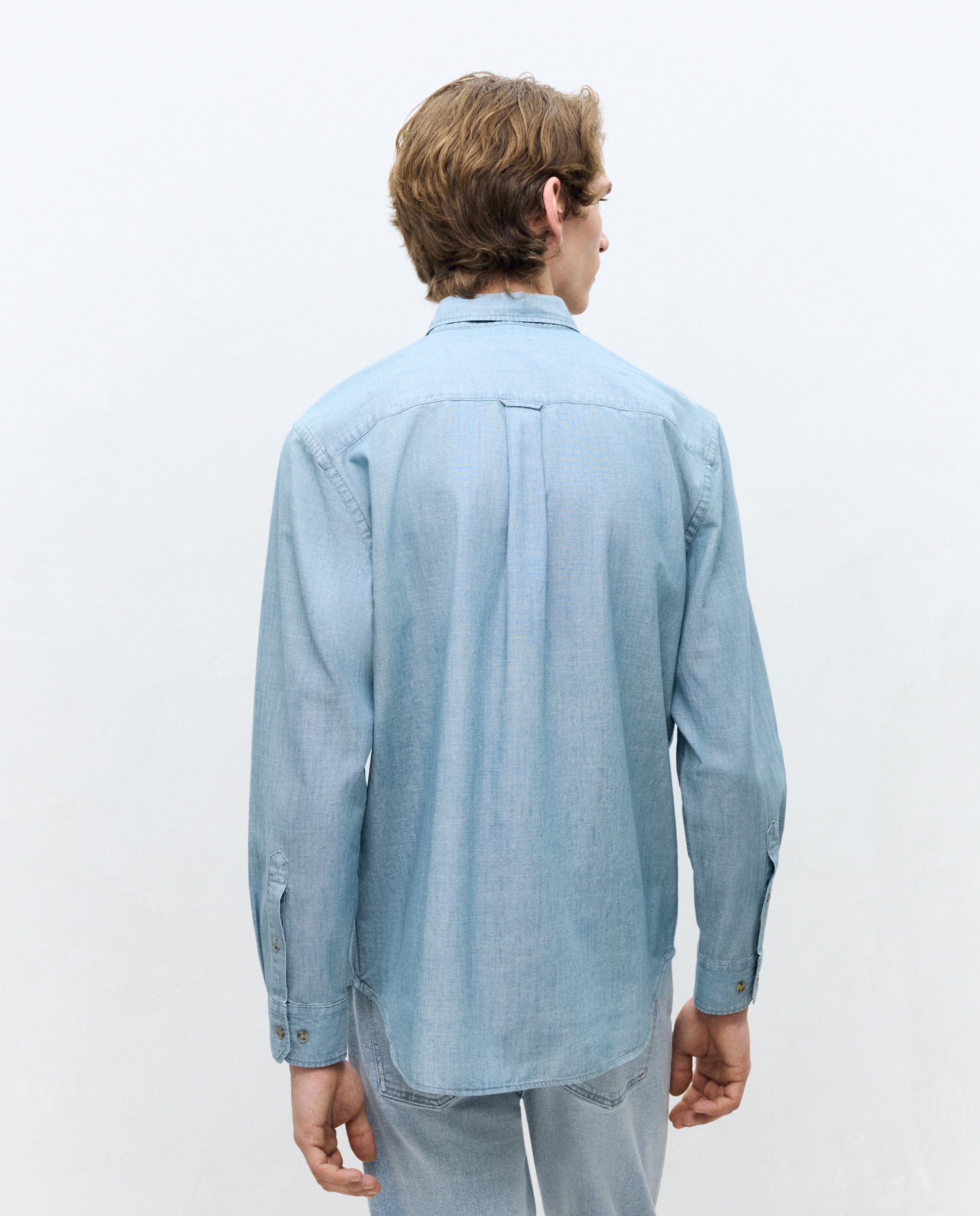 Camisa de Ganga com Lavagem e Manga Comprida Azul-marinho-3