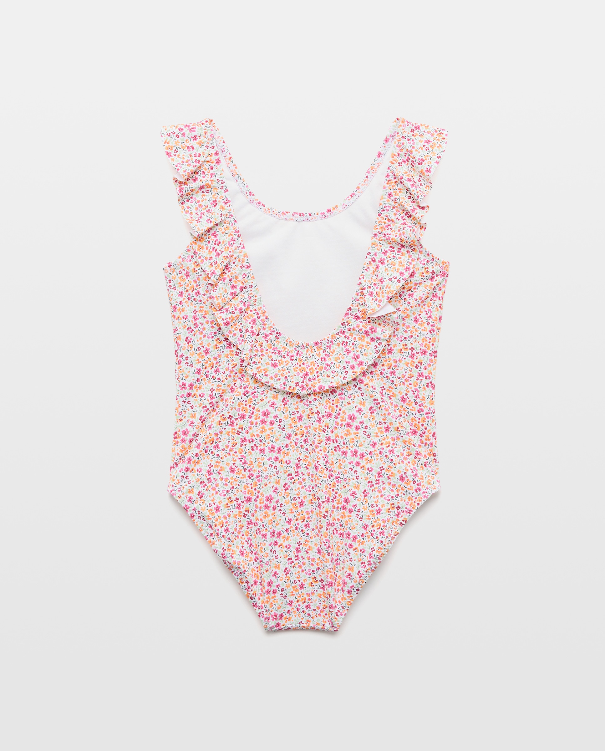 Bañador niña volante flores 660 Naranja-2