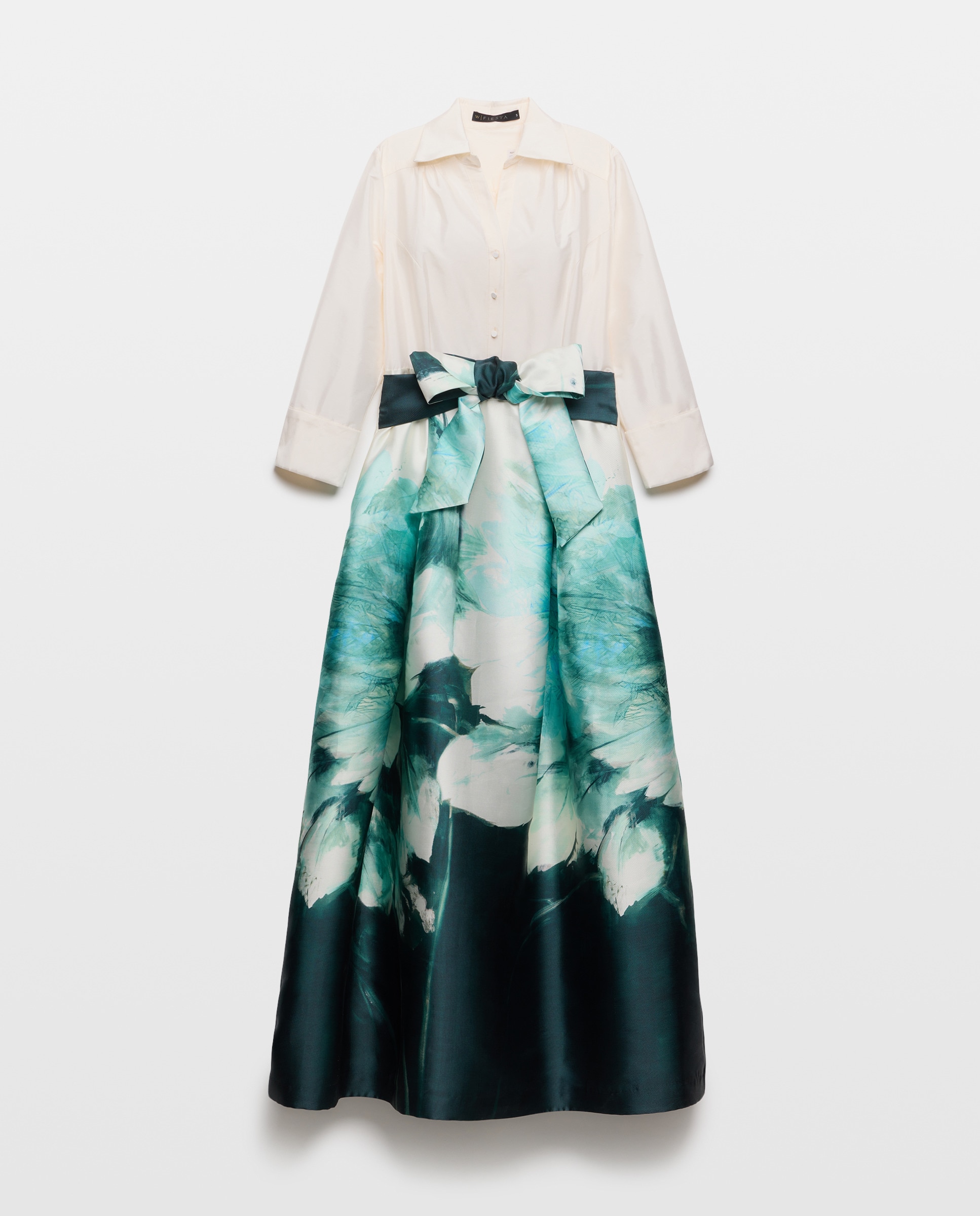 Vestido Comprido com Manga 3/4 - Top Branco Verde-5