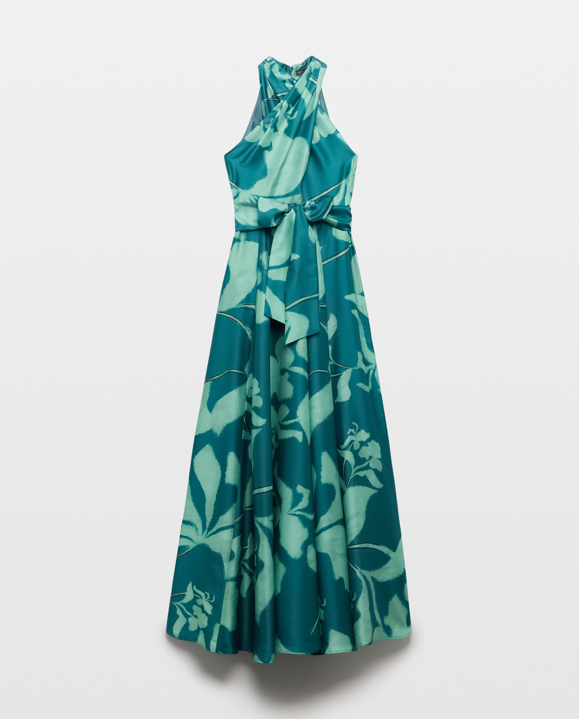 Vestido comprido com gola halter Verde-4