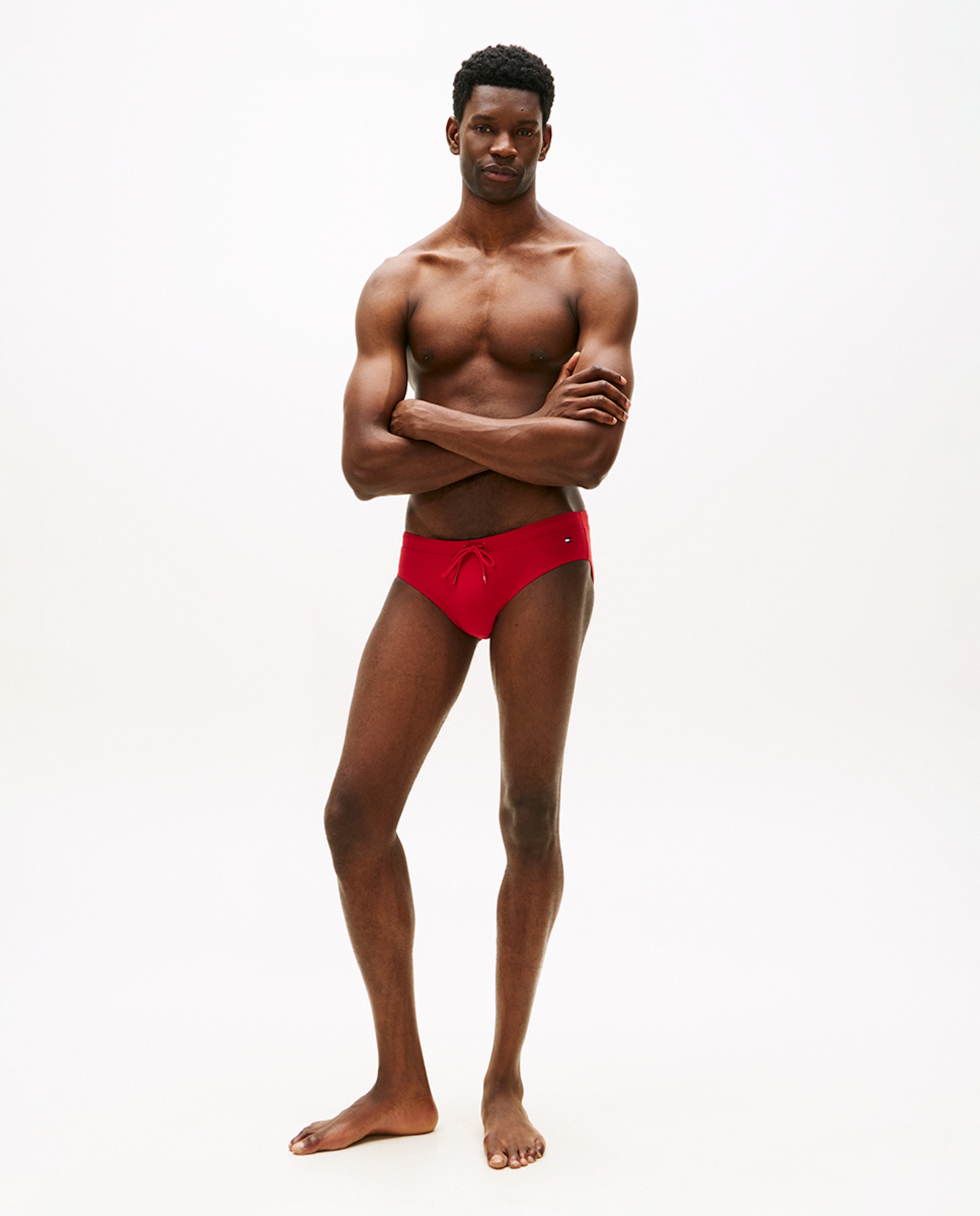 Calções de Banho Tipo Briefs Lisos Vermelho-5