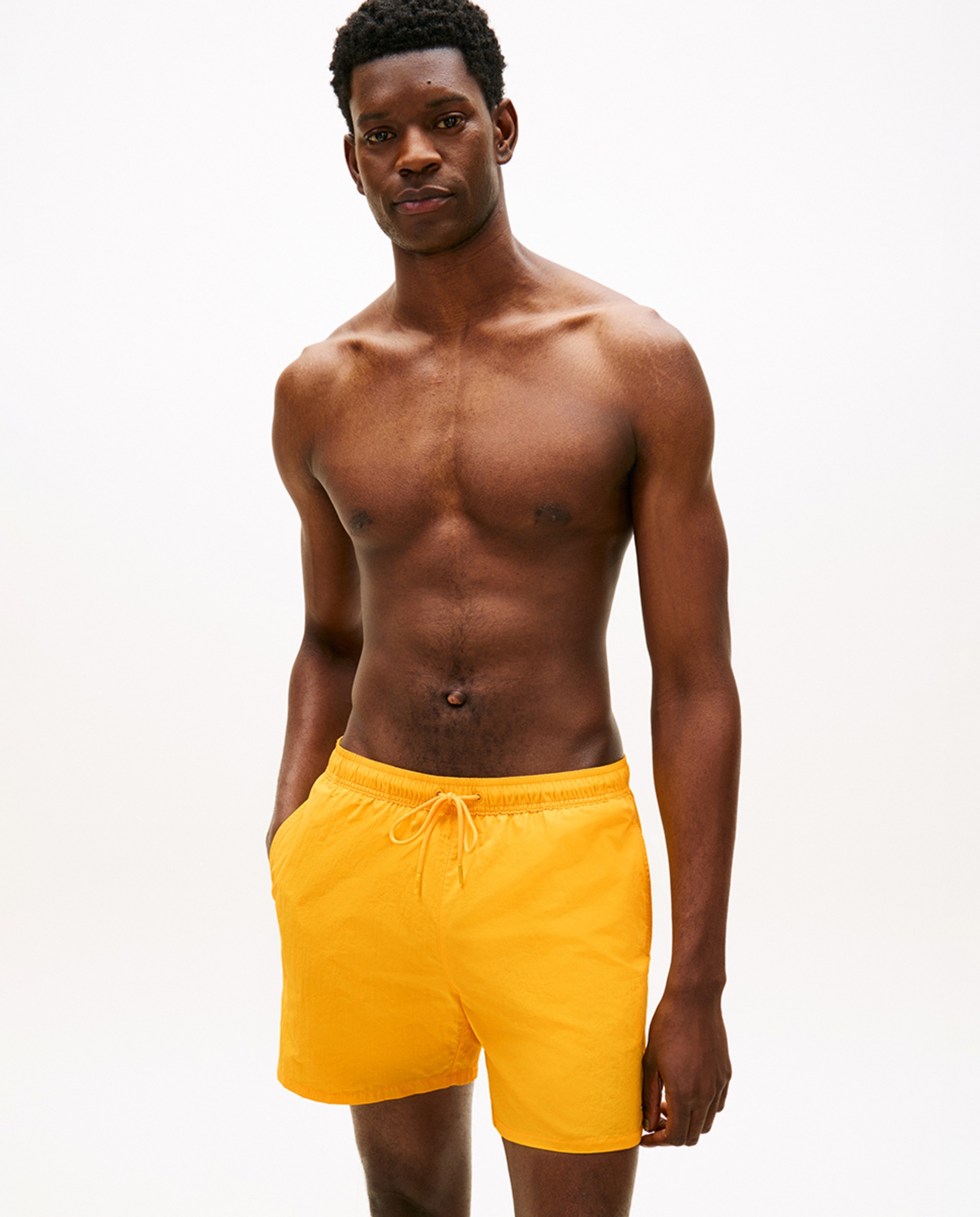 Calções de Banho com Dois Bolsos Laterais e Cintura Ajustável Amarelo-1