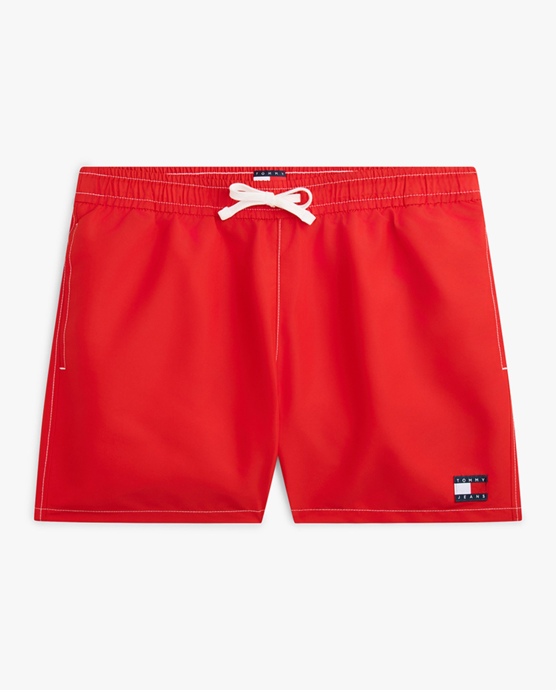 Calções de Banho Lisos com Logótipo Bordado Vermelho-4