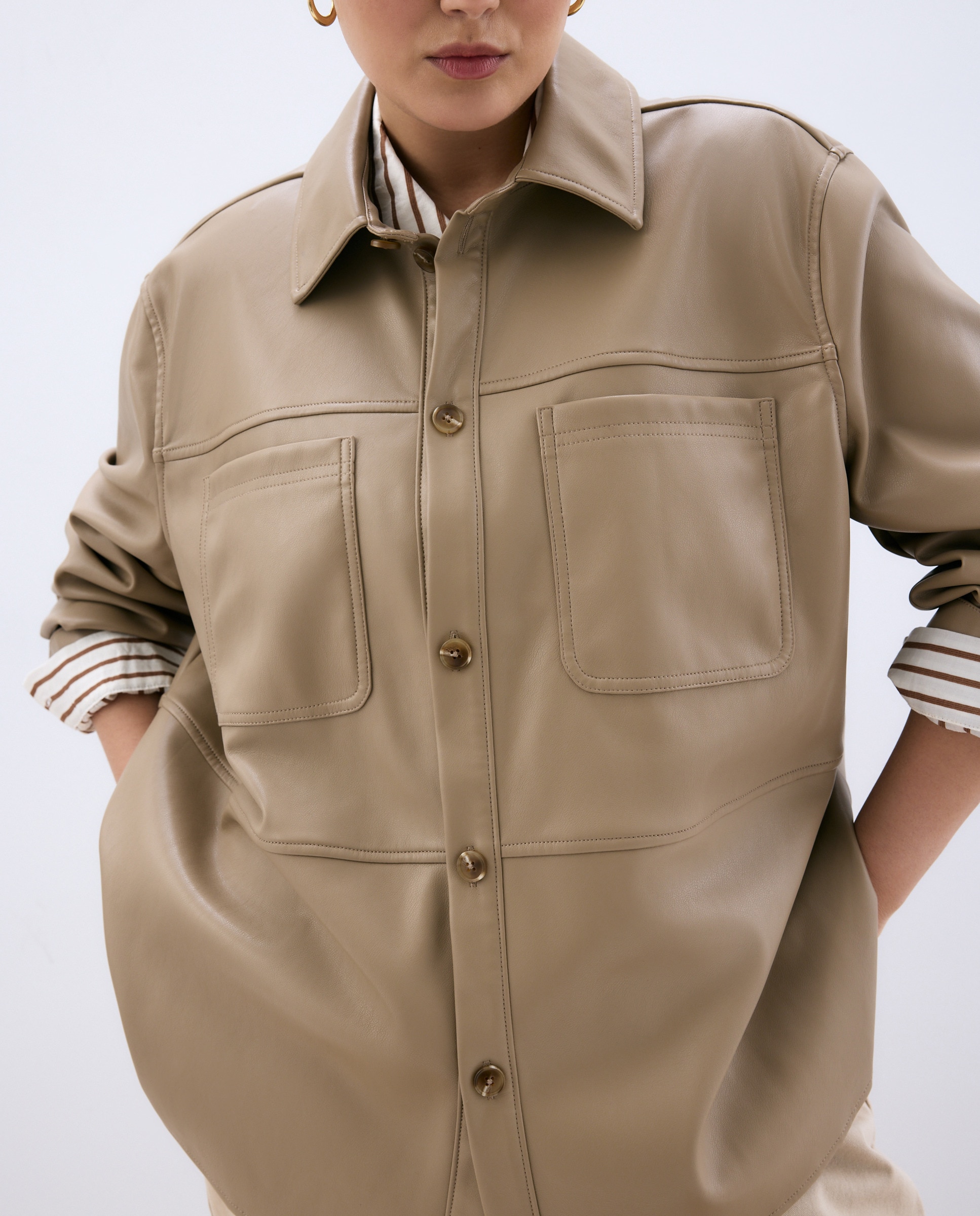 Sobrecamisa com efeito de pele Bege-4