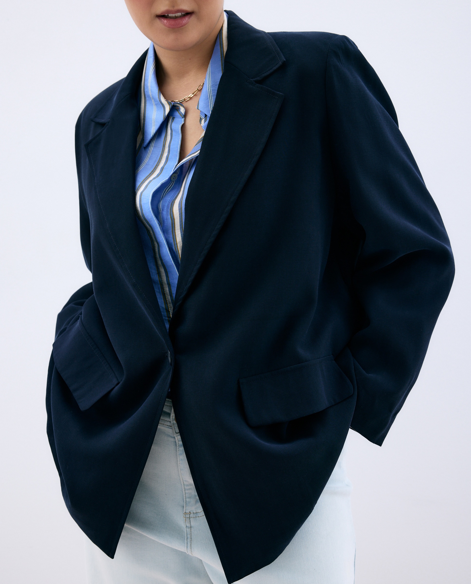 Blazer com Manga Comprida e Bolsos Azul-marinho-1