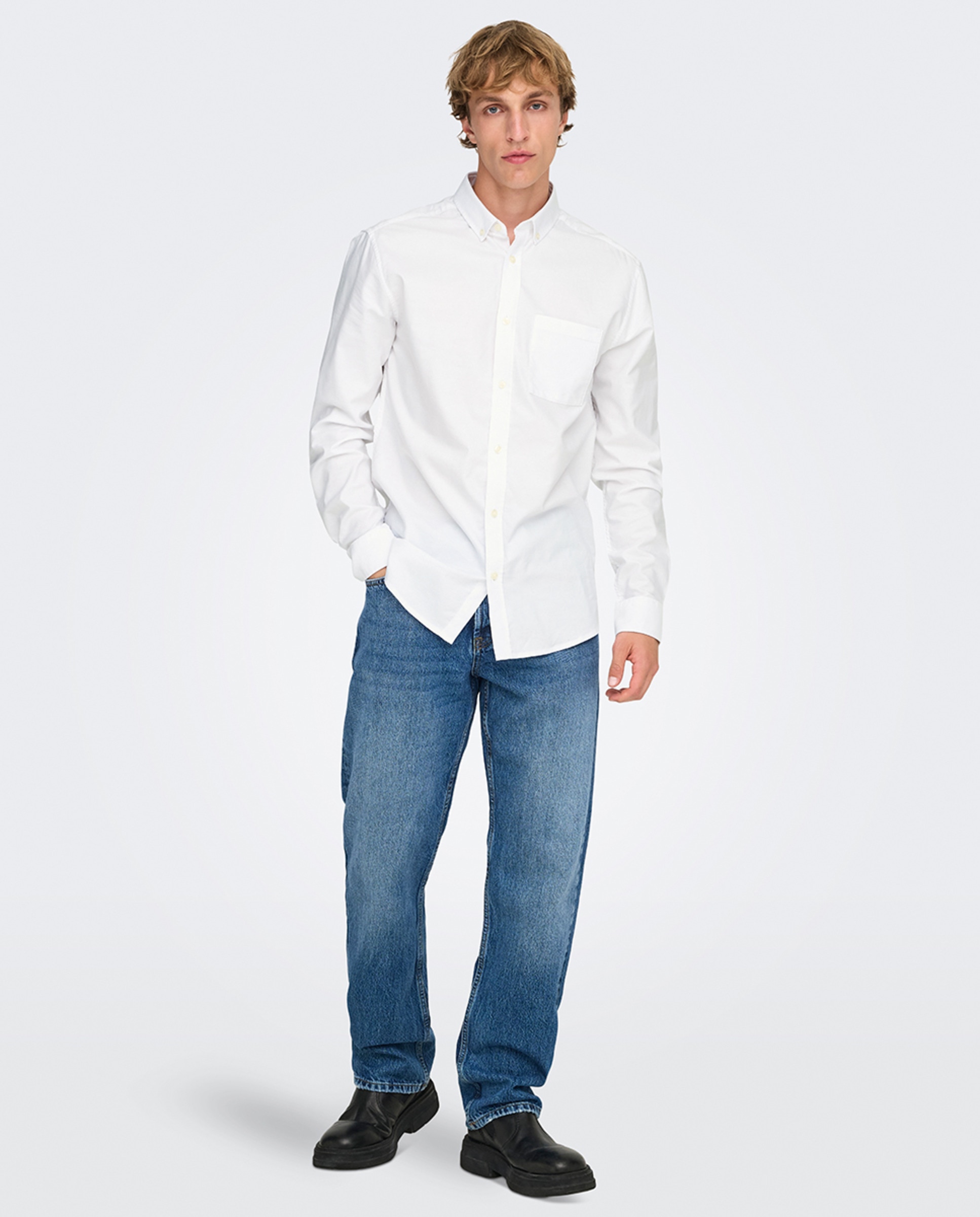Camisa Oxford de hombre slim lisa - Only & Sons - Verde anticuario Blanco-8