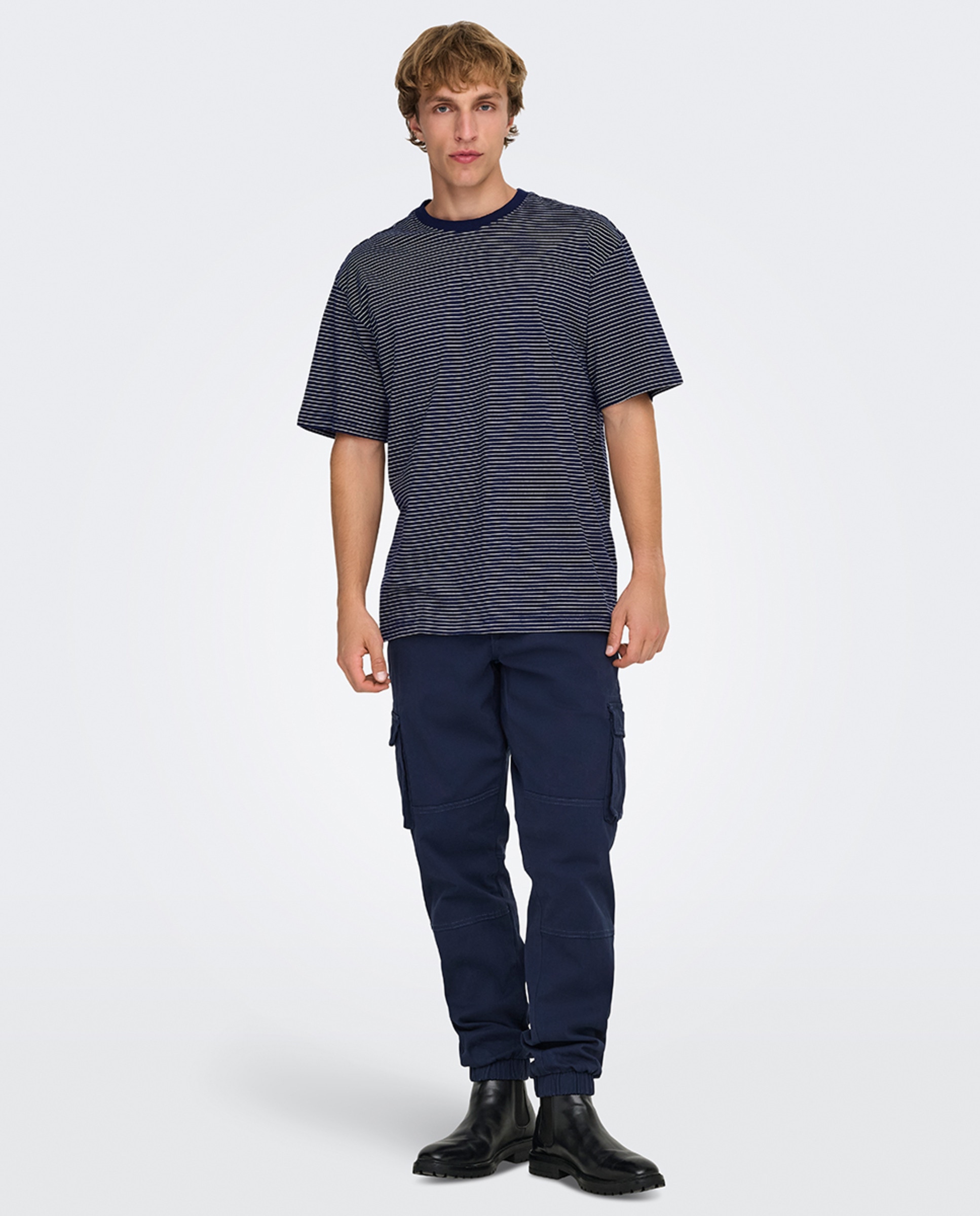 Camiseta de hombre manga corta relaxed fit 100% algodón orgánico. - Only & Sons - Azul marino Azul marino-6