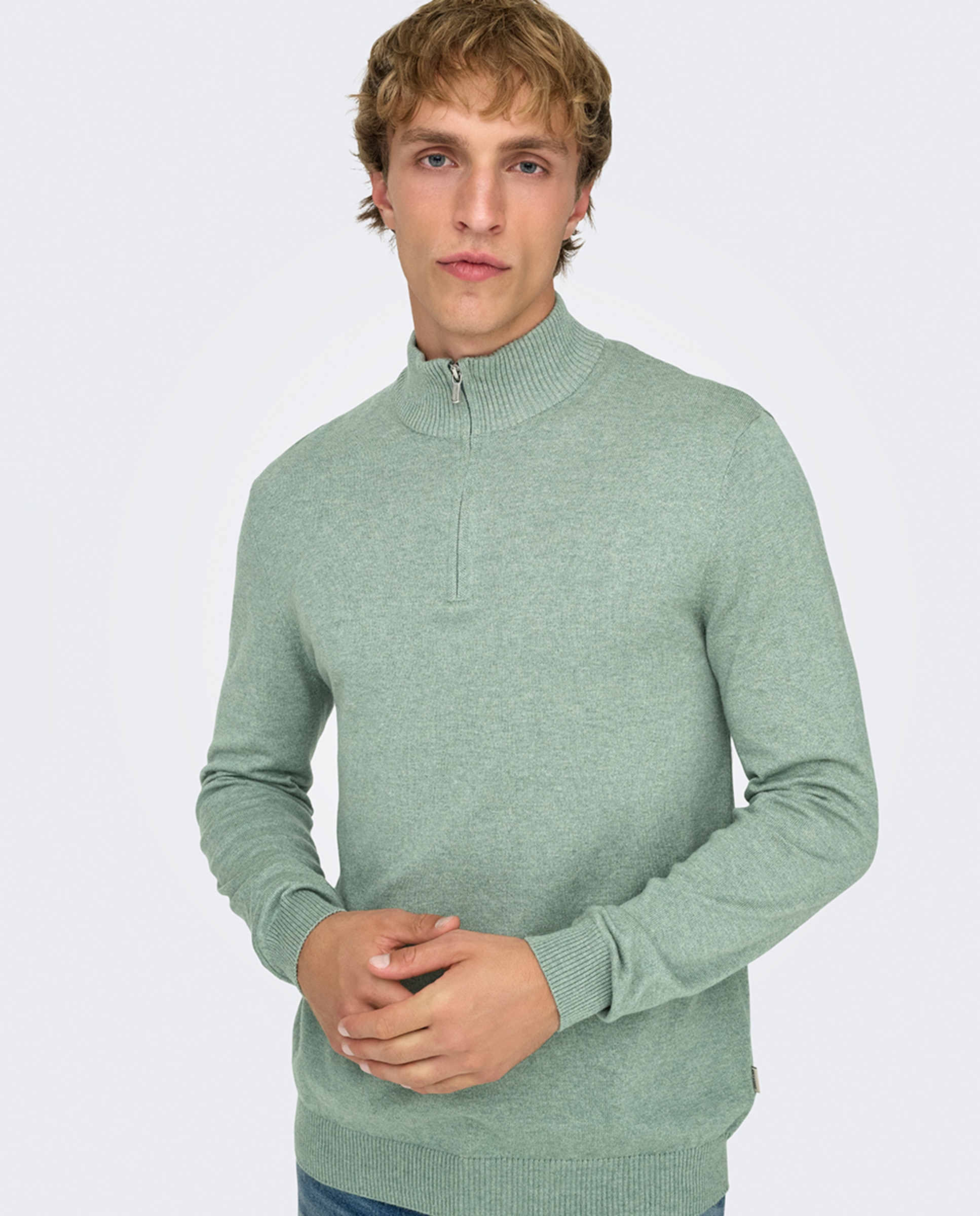 Camisola de Malha Regular Fit com Manga Comprida. Verde Água-3