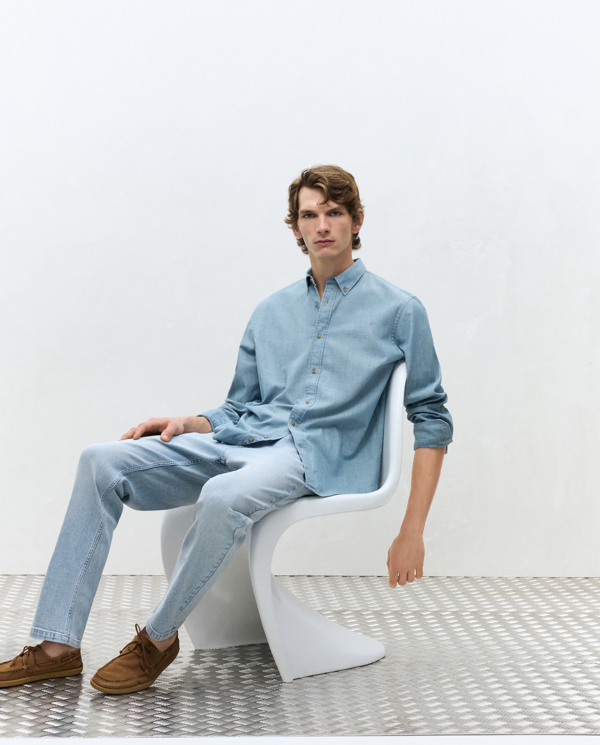Camisa de Ganga com Lavagem e Manga Comprida Azul-marinho-2