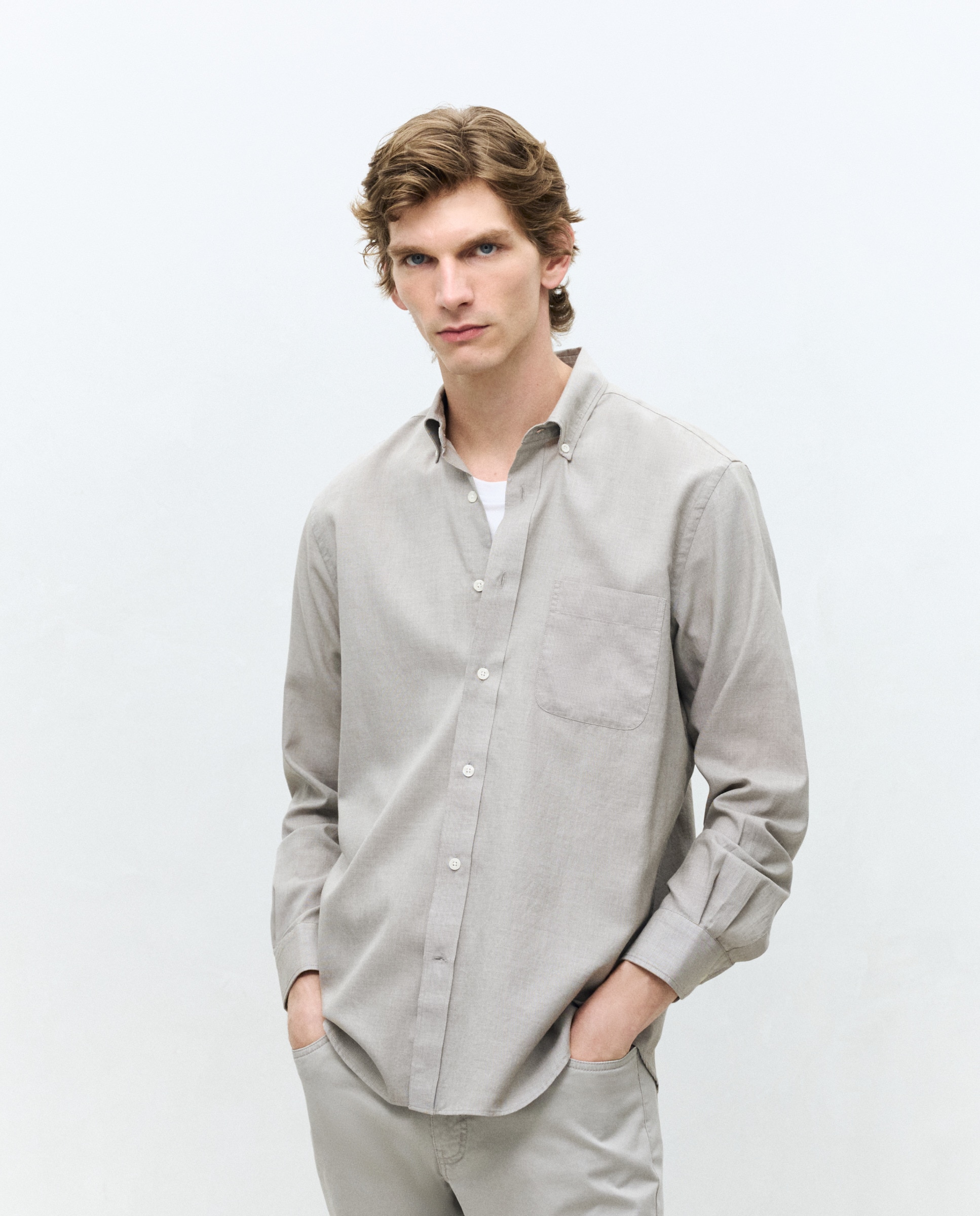 Imagem 0 de Camisa Casual de Algodão Tencel Lisa Regular Fit