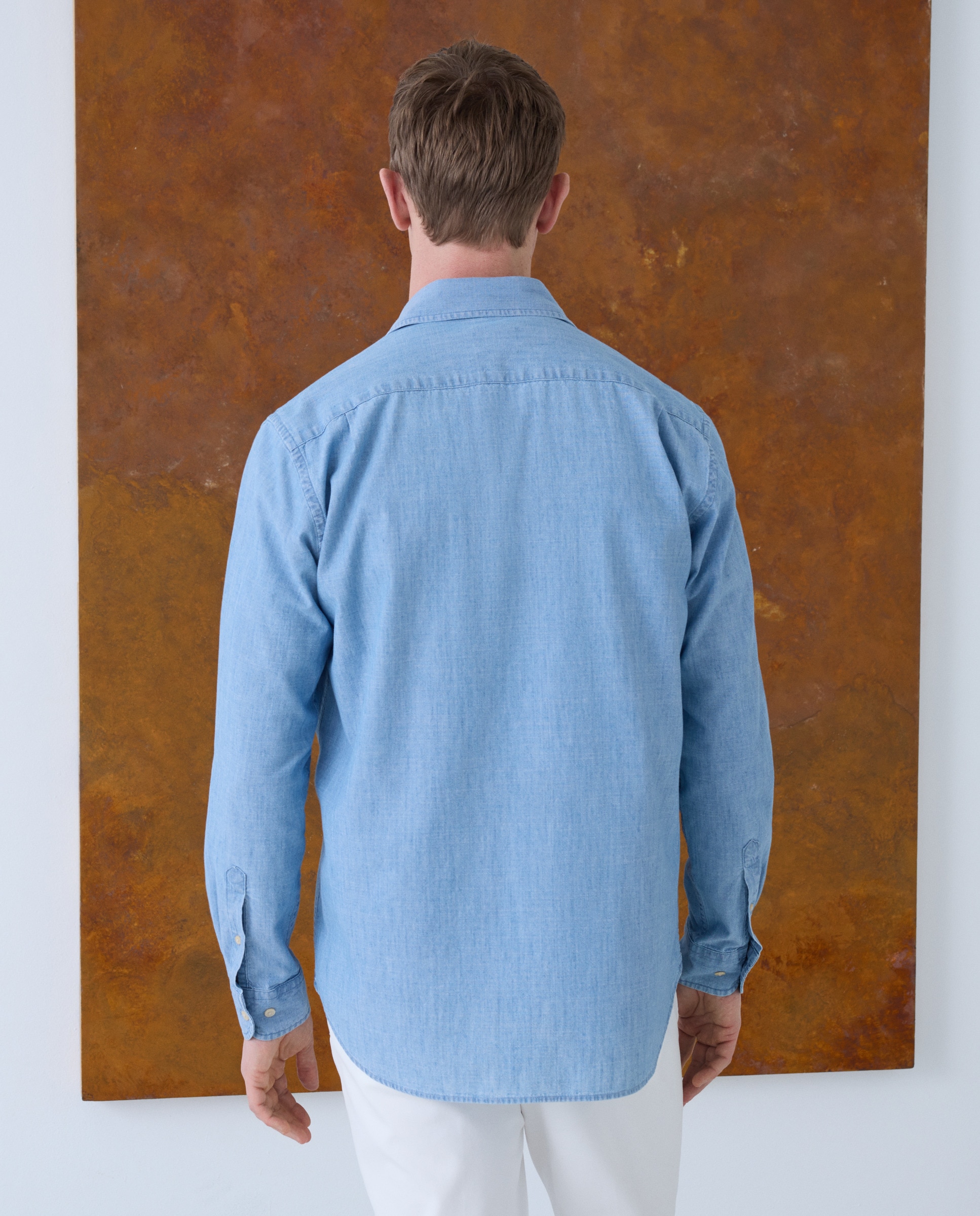 Camisa Casual de Ganga com Manga Comprida Azul-3