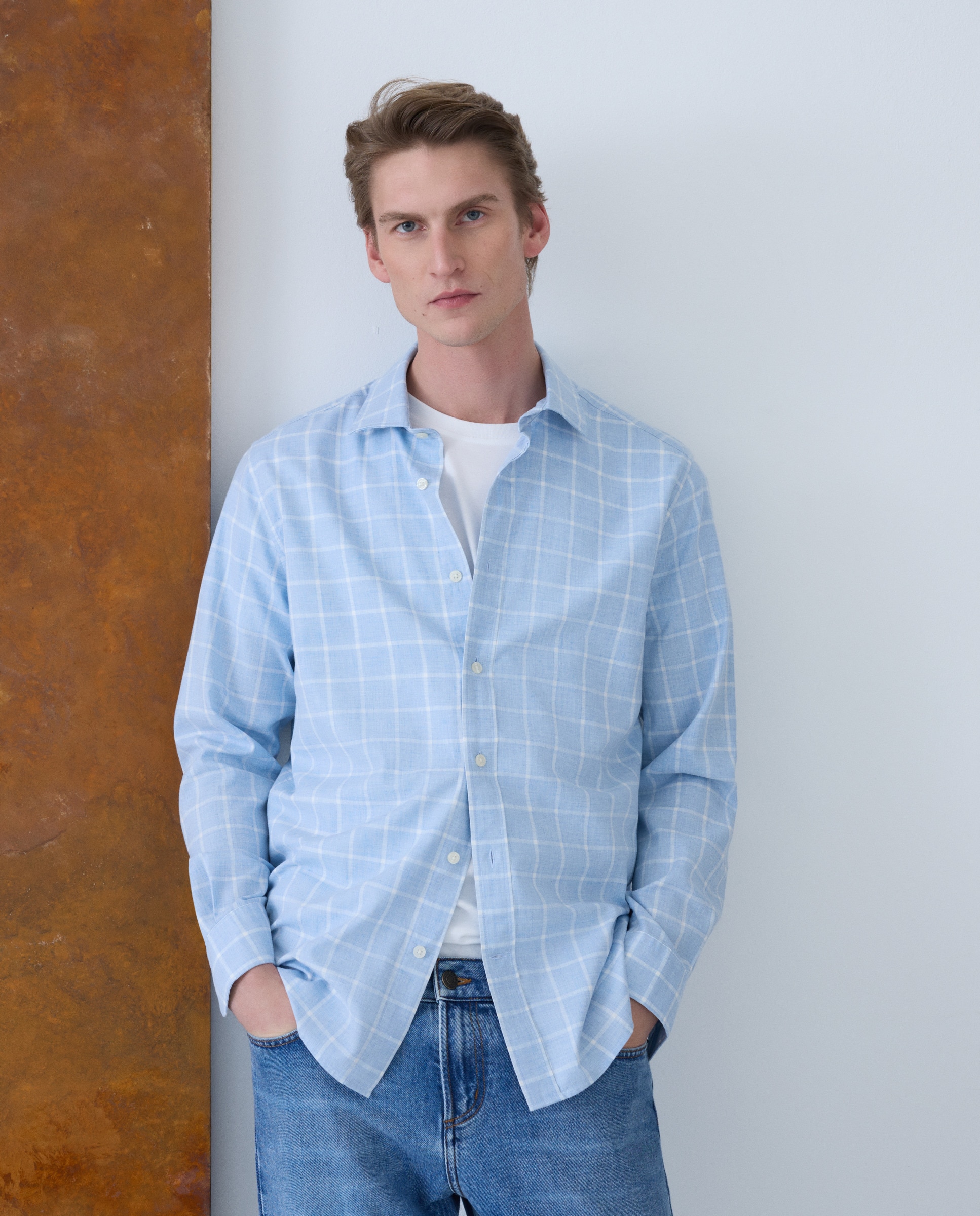 Imagem 0 de Camisa Casual de Ganga com Manga Comprida