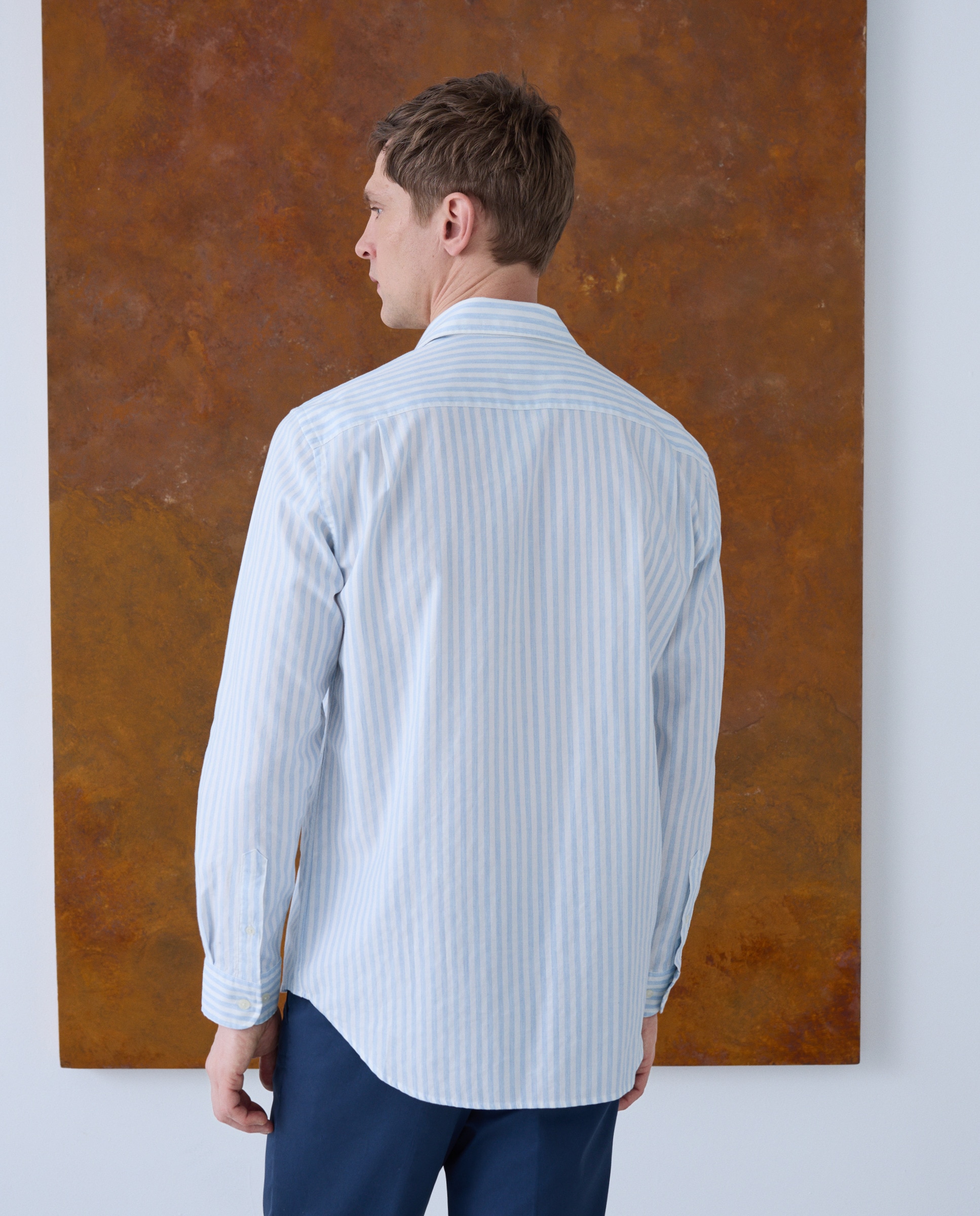 Camisa Casual com Manga Comprida Azul-3